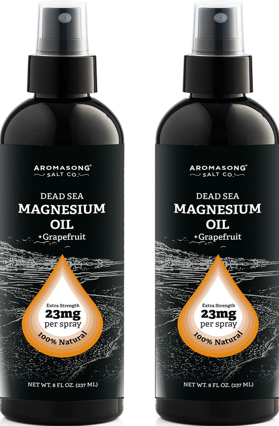 Aromasong Magnesium Spray Grapefruit - Extra Strength 2 Pack of (23mg in Each Spritz) 8 Oz, Natural and Pure Magnesium Oil Spray - Made in The USA - for Leg Discomfort and Promotes a Calm Sleep