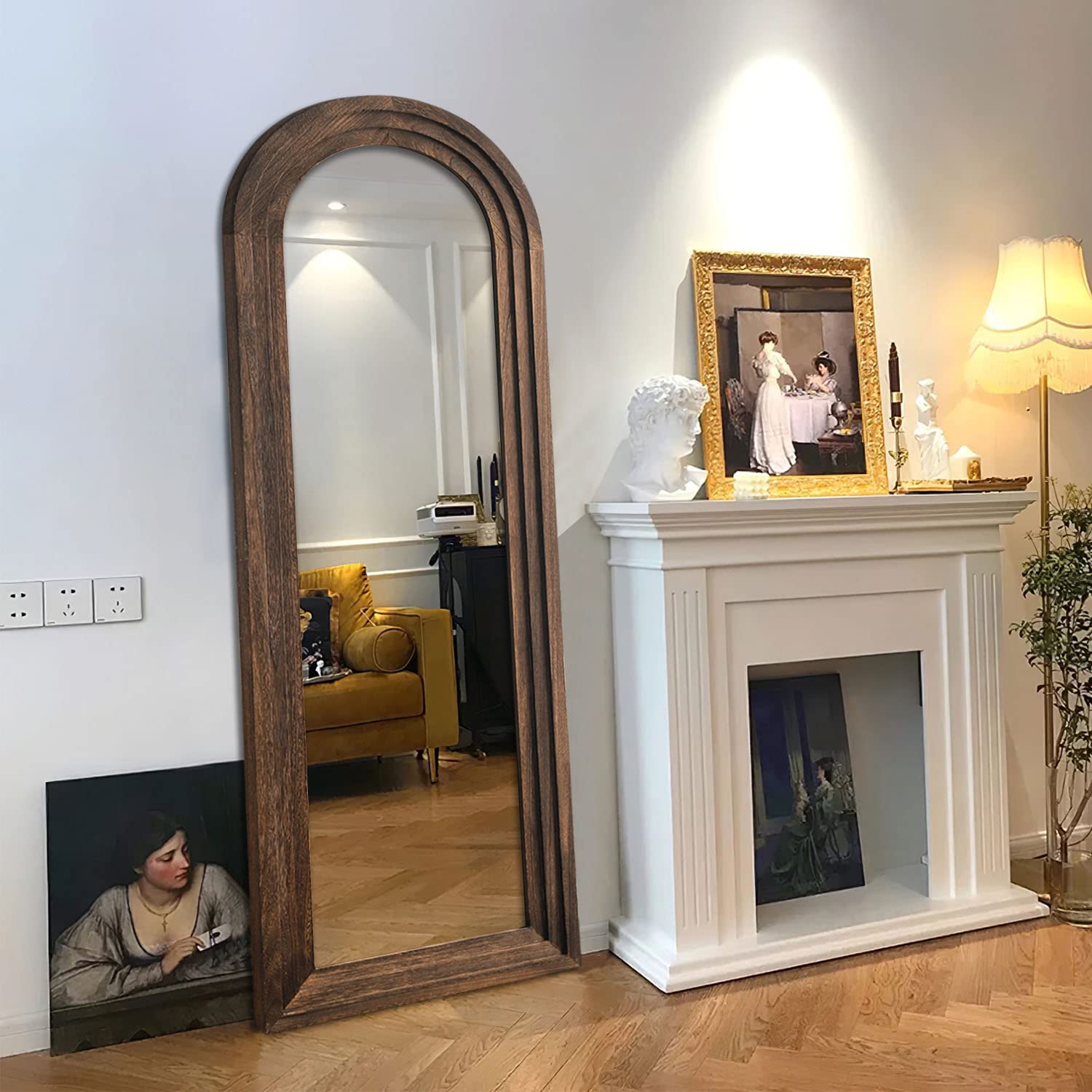 MAYEERTY Rustic Full Length Mirror Arched 65"x22" Wood Wall Full Length Distressed Large Floor Mirror for Bedroom/Bathroom/Living Room/Farmhouse, Arch Coffee