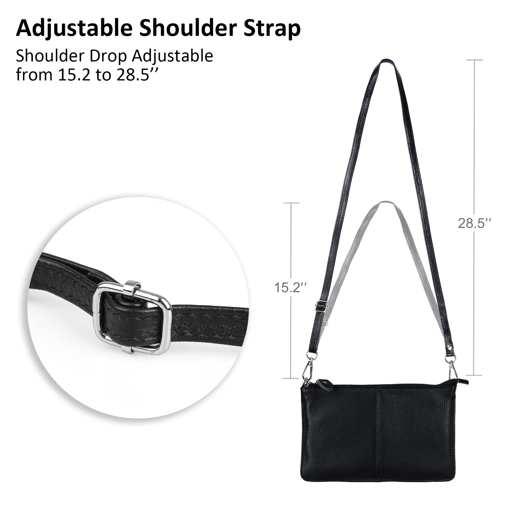 befen Black Women's Genuine Leather Wristlet Clutch Crossbody Phone Bags Wallet Purses and Handbags for Women with RFID Card Slots, Fit Phone 14 Pro Max