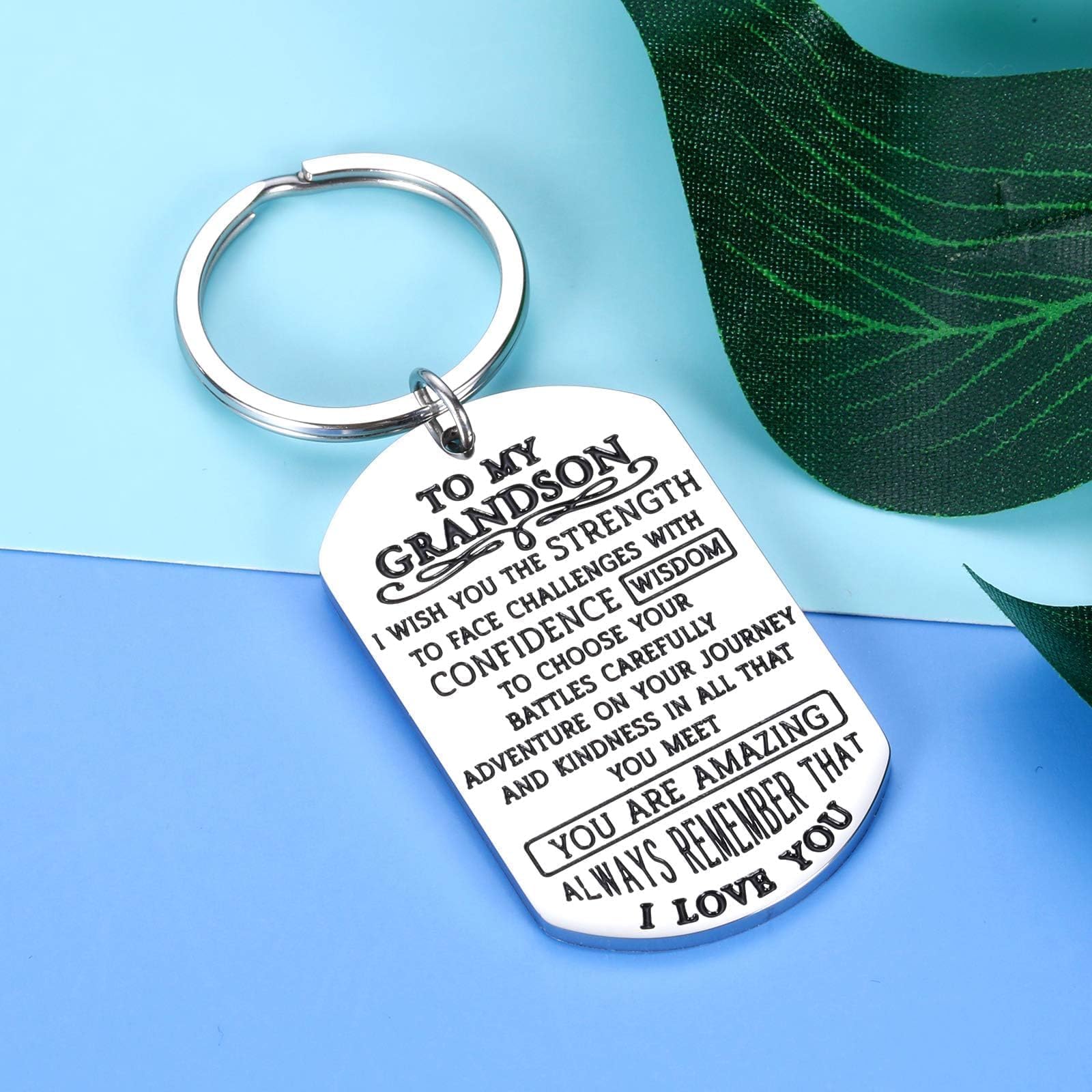 Grandson Gifts from Grandma Grandpa Grandparents Nana To My Grandson Keychain Inspirational Grandma's Boy Gift for Grandson Halloween Gifts Teen Boys Gifts Grandson Birthday Card Christmas Baptism