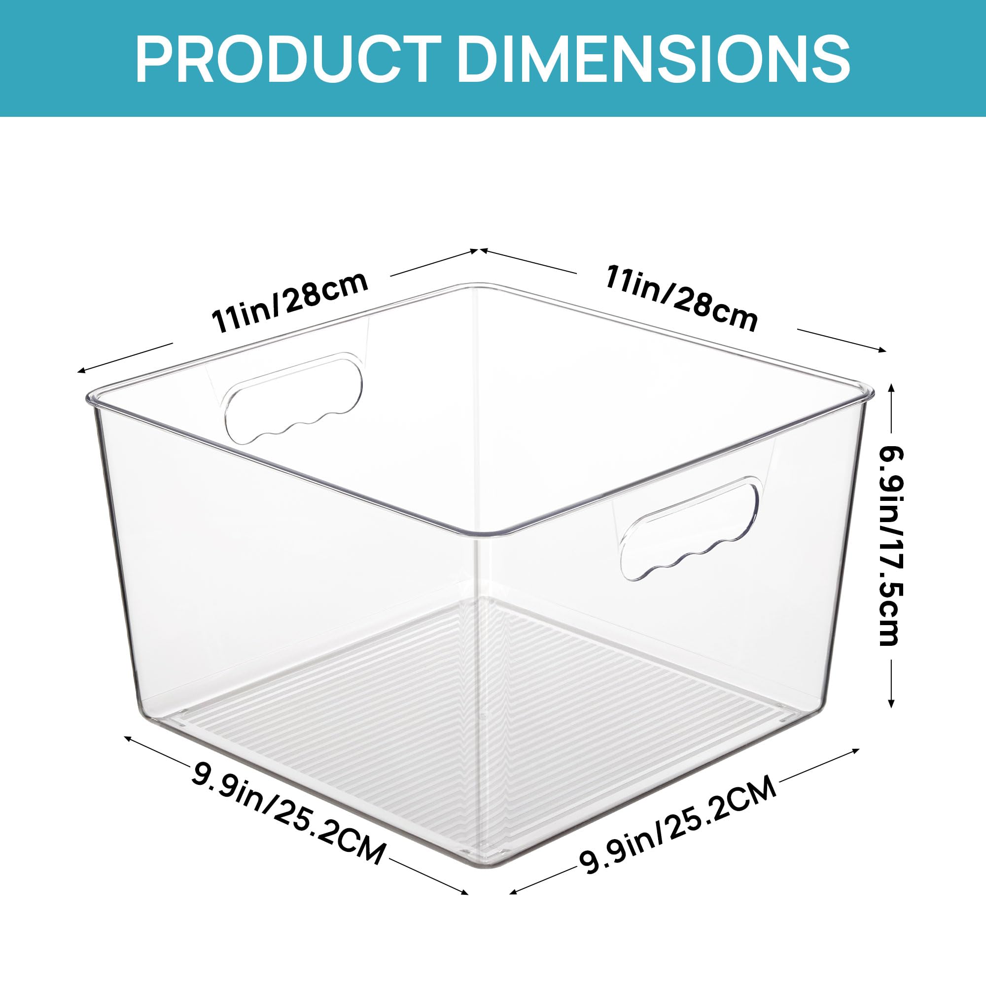 Vtopmart 6 Pack Extra Large Clear Plastic Storage Bins,11x11 Cube Acrylic Organizer Square Containers with Handle for Pantry,Closet,LaundryRoom,Kitchen,Bathroom,UnderSink Organization