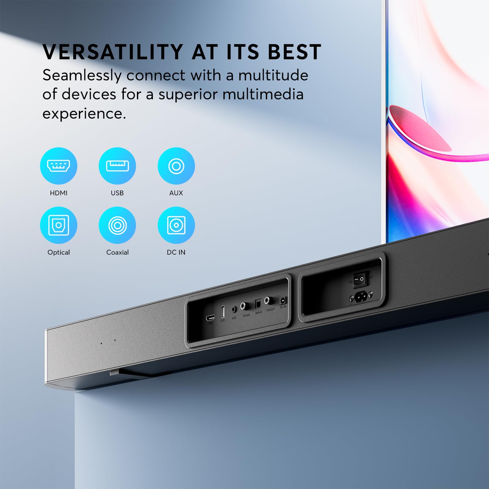 GEOYEAO Soundbar, 2.1 ch Sound Bars for Smart TV with Dolby Atmos, Bluetooth & HDMI-ARC TV Speaker, 190W 3D Home Theater Surround Sound System, Quad Bass & Dual Full-Range Speakers, 2024 Model