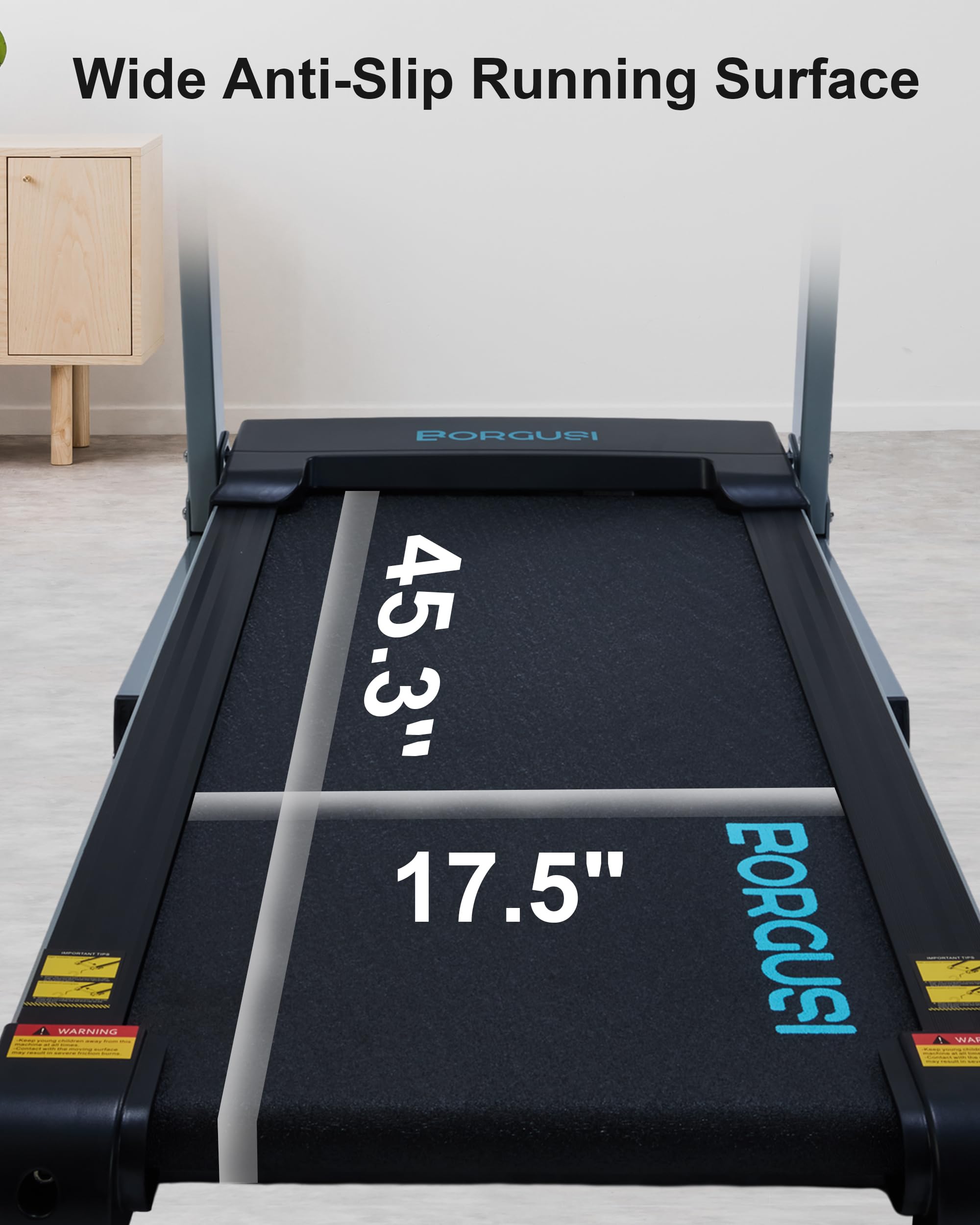 BORGUSI Auto Incline Treadmill with 300 LBS Capacity, 3HP Folding Electric Treadmills for Home, Running Machine with 17.5 Wide Belt, Shock Absorption, 8.5 MPH Speed, Preset Programs, Bluetooth Speaker