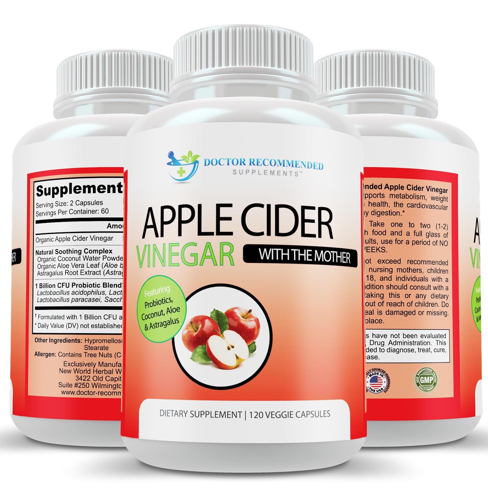 Apple Cider Vinegar Capsules - 100% Organic Apple Cider Vinegar Pills 1500 mg - Natural Digestion, Immune Booster Support & Cleansing Supplement with Probiotics - Made in The USA