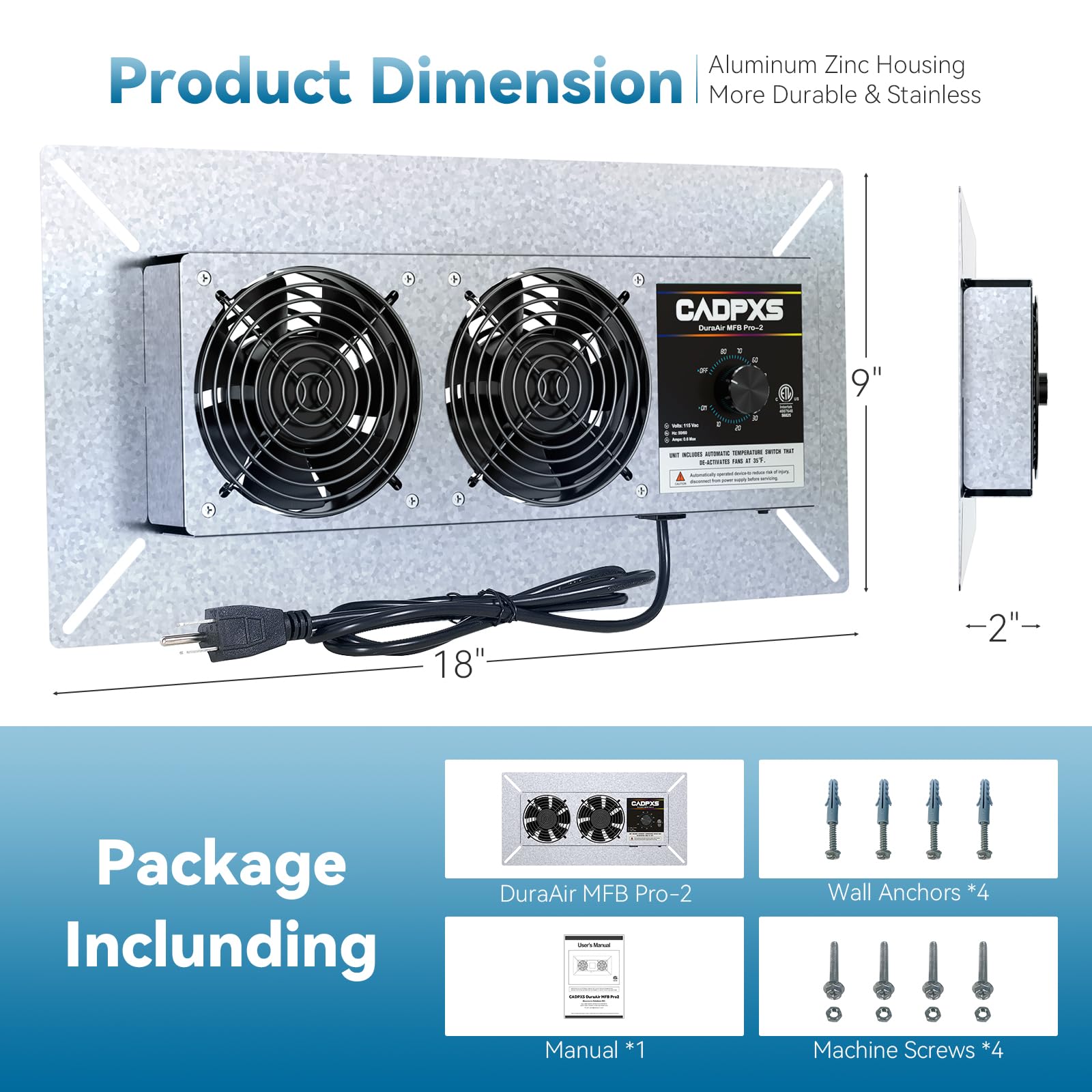 CADPXS Crawlspace Ventilation Fan, Crawlspace Fan Vent with Humidistat, Dehumidistat & Freeze Protection Thermostat, for Crawl Spaces/Basement/Garage/Attic/Hydroponics Grow Tents (220 CFM Air Out)