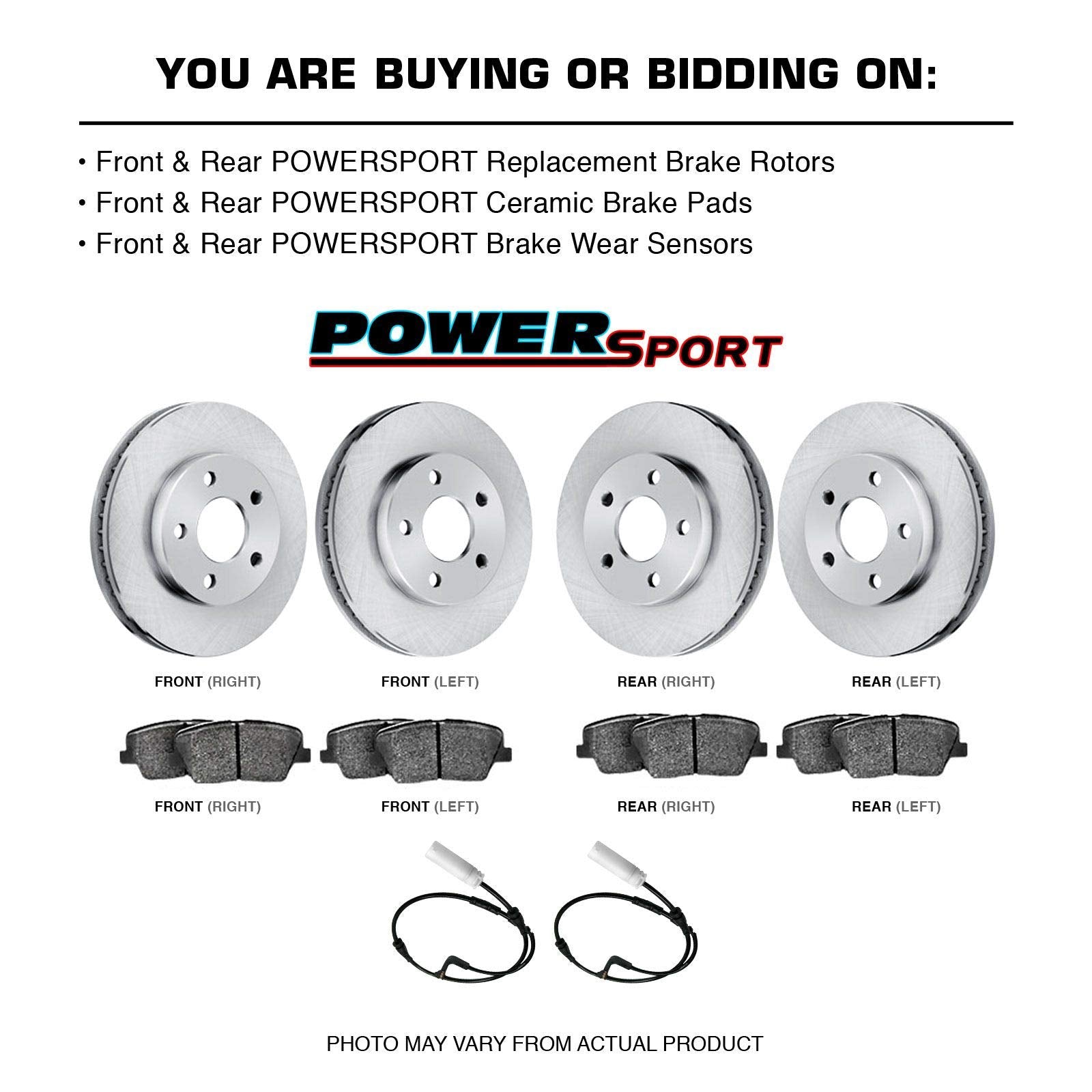 PowerSport Front Rear Brakes and Rotors Kit |Front Rear Brake Pads| Brake Rotors and Pads| Ceramic Brake Pads and Rotors |fits 2011-2018 BMW X5, 2011-2019 BMW X6