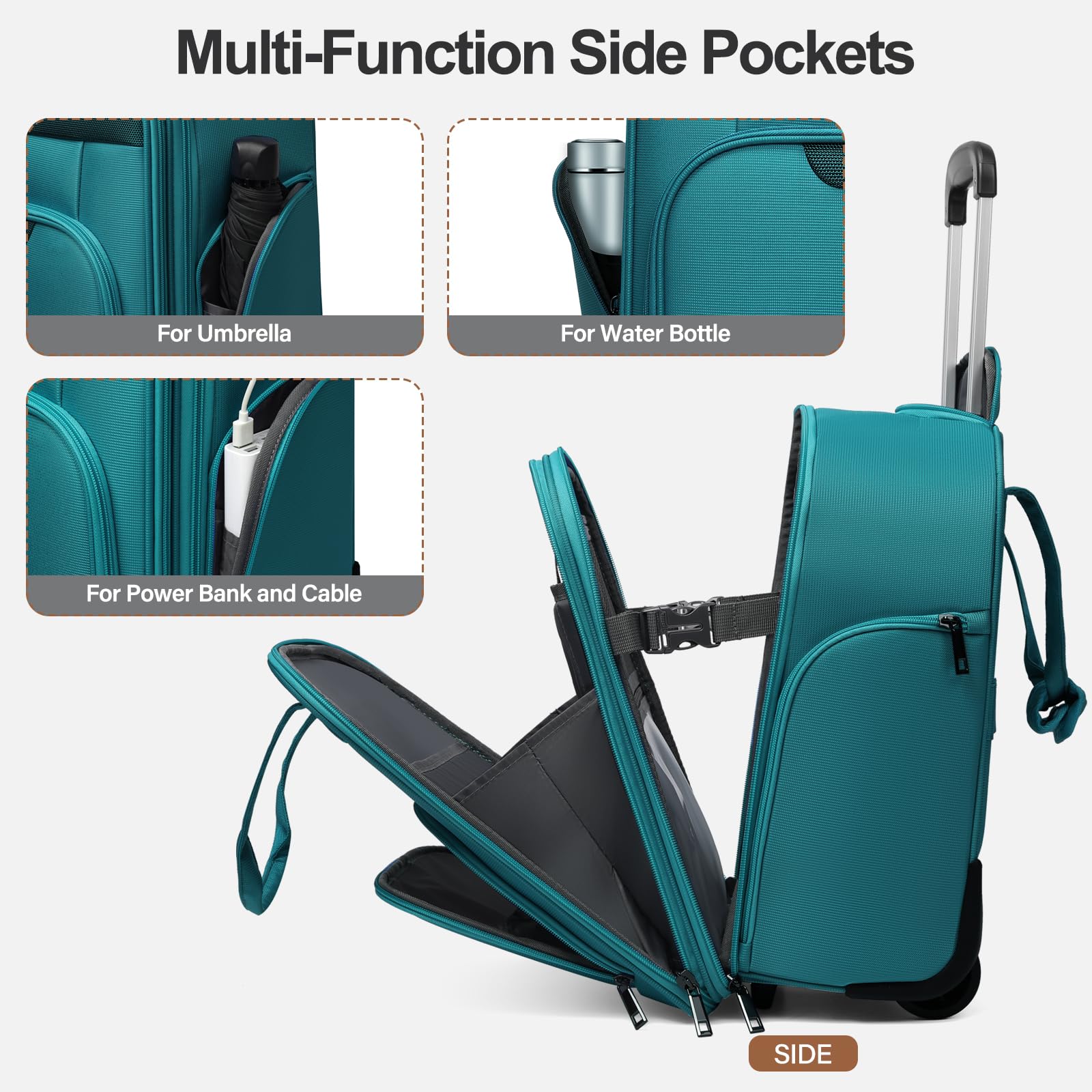 TIAWOLT Personal Item 16-Inch Underseat Carry on Luggage With Wheels Lightweight Wheeled Underseater under seat bags for airplanes Upright 2 Wheel Teal Green