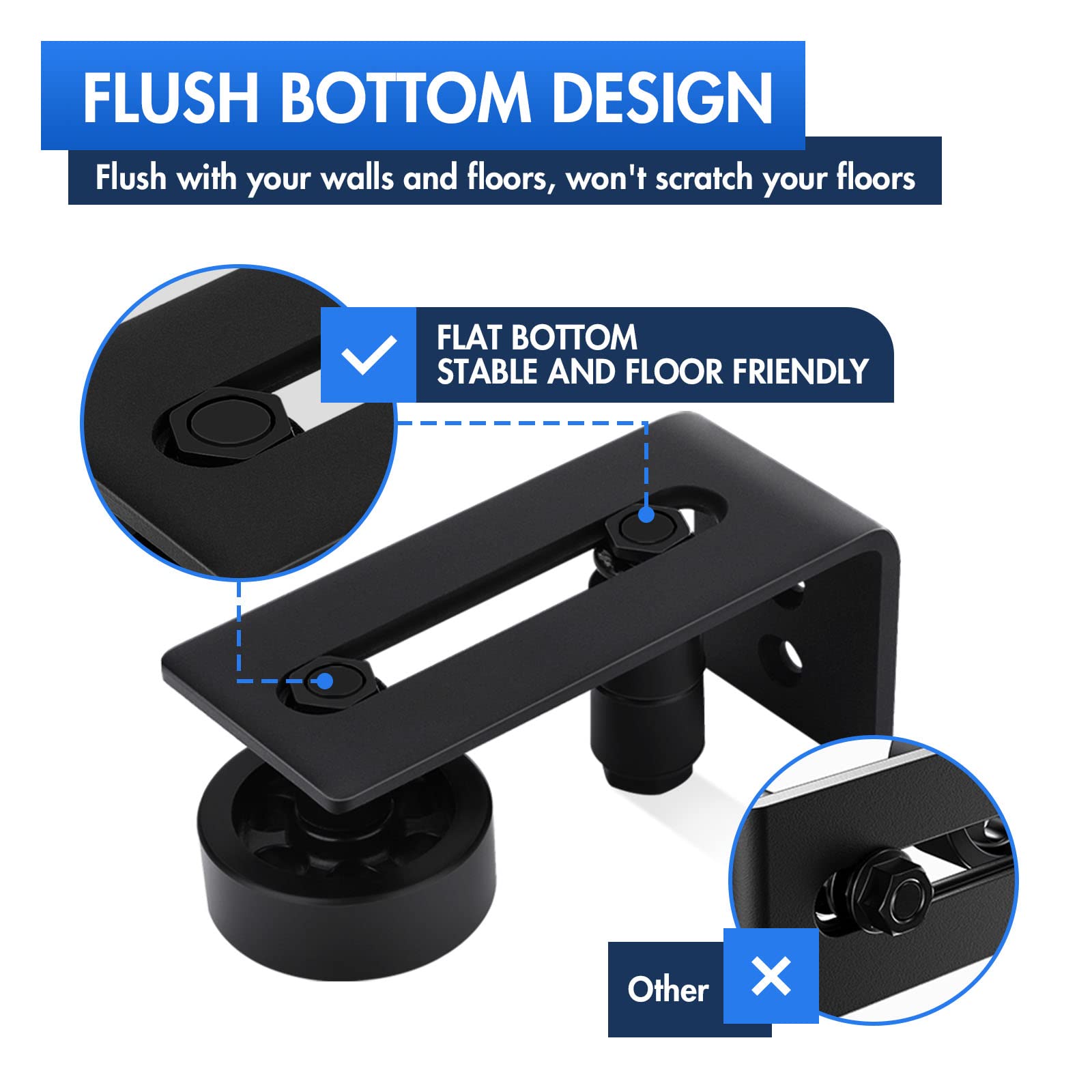 Lvyesea 2 Pack Barn Door Floor Guide, Sliding Barn Door Bottom Guide, Adjustable Floor Guide Roller, Flush Bottom, Quiet, Black, Steel Frame, Easy to Install