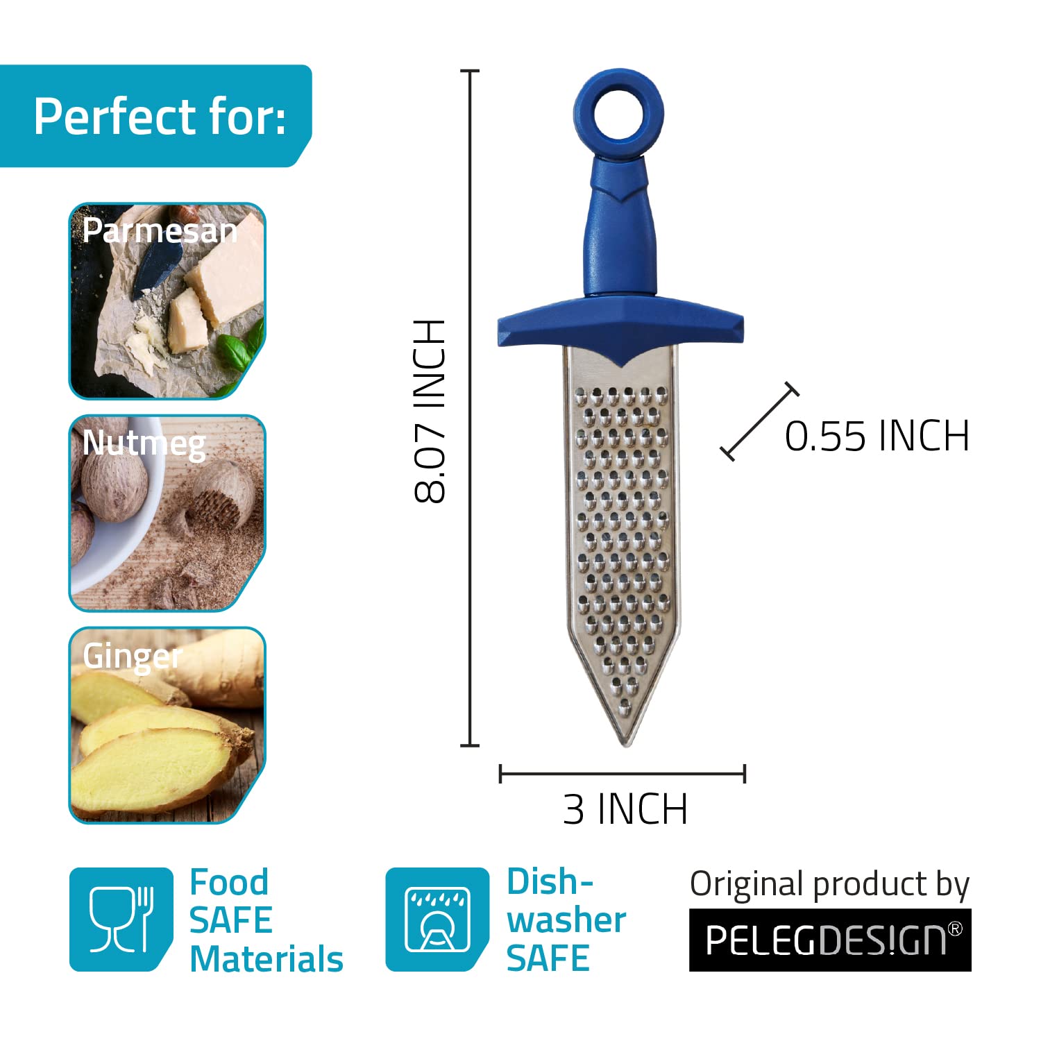 PELEG DESIGN Handheld Cheese Grater | Mini Cheese Grater Durable Rust-Proof Metal Sword-Shaped, For Cheese, Chocolate, Spices and More, Cute Kitchen Gift & Funny Kitchen Gadget (Gratiator)