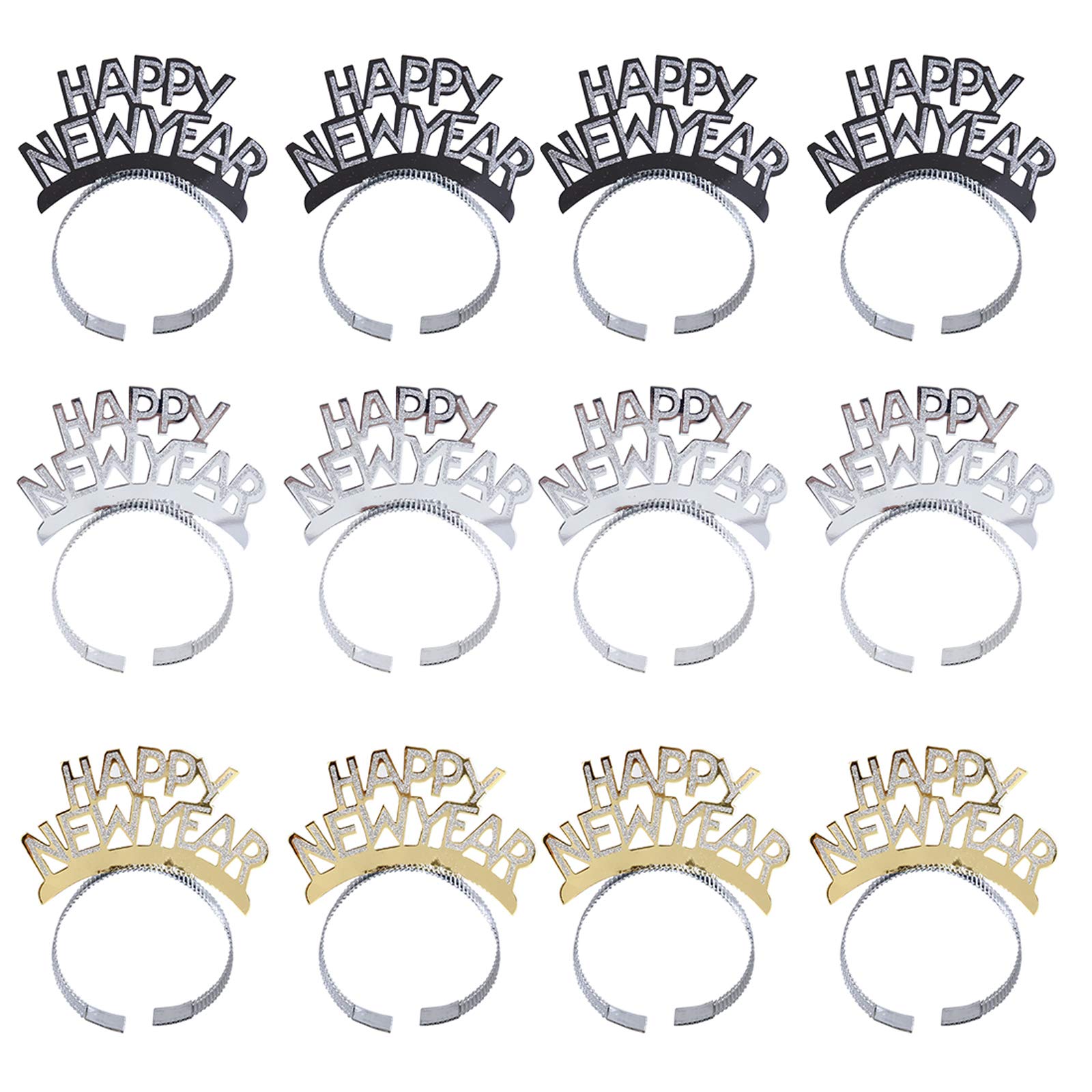 BinaryABC Happy New Year Headband Tiara,New Years Party Favor,New Years Eve Party Decorations 12Pcs