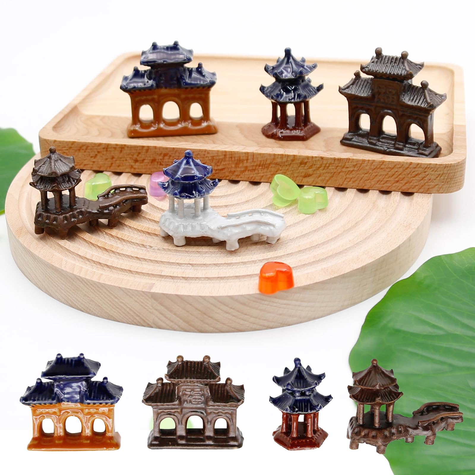 Hoypeyfiy 5Pcs Pagoda Statue Kit,Micro Landscape Ceramic Ornaments,for Miniature Garden Accessories,Decoration of Aquarium,Fish Tank Landscaping,Bonsai Decoration