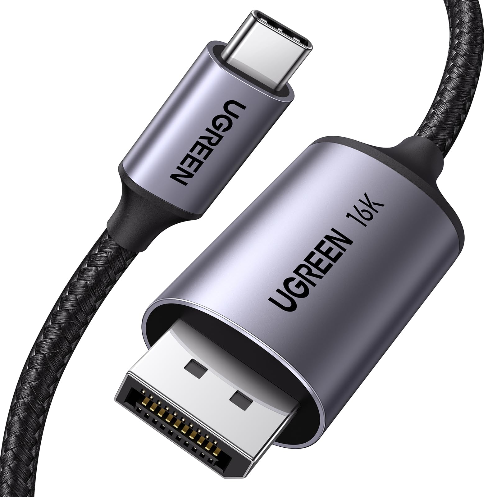 UGREEN USB C to DisplayPort 2.1 Cable 16K@30Hz 8K@120Hz 40Gbps Thunderbolt 4/3 to DisplayPort Cord Alu Braided Compatible iPhone 16/15 Pro Max, Galaxy S24, MacBook Pro/Air, iPad, Mac Mini, XPS, 6.6FT