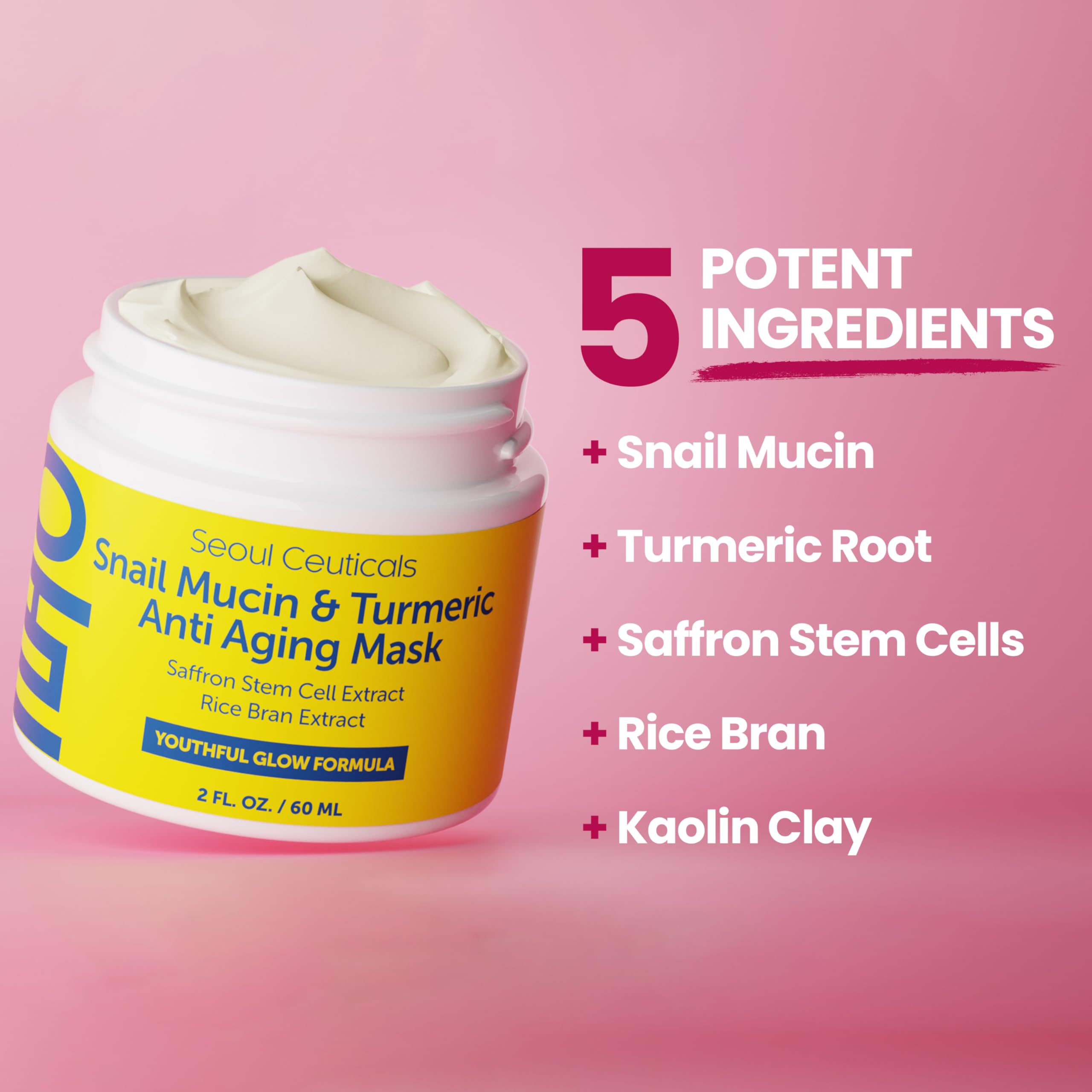 SeoulCeuticals Korean Face Mask Skin Care - Snail Mucin Turmeric Mask for Face – Cruelty Free K Beauty Anti Aging Face Mask for Healthy, Youthful Glow 2oz