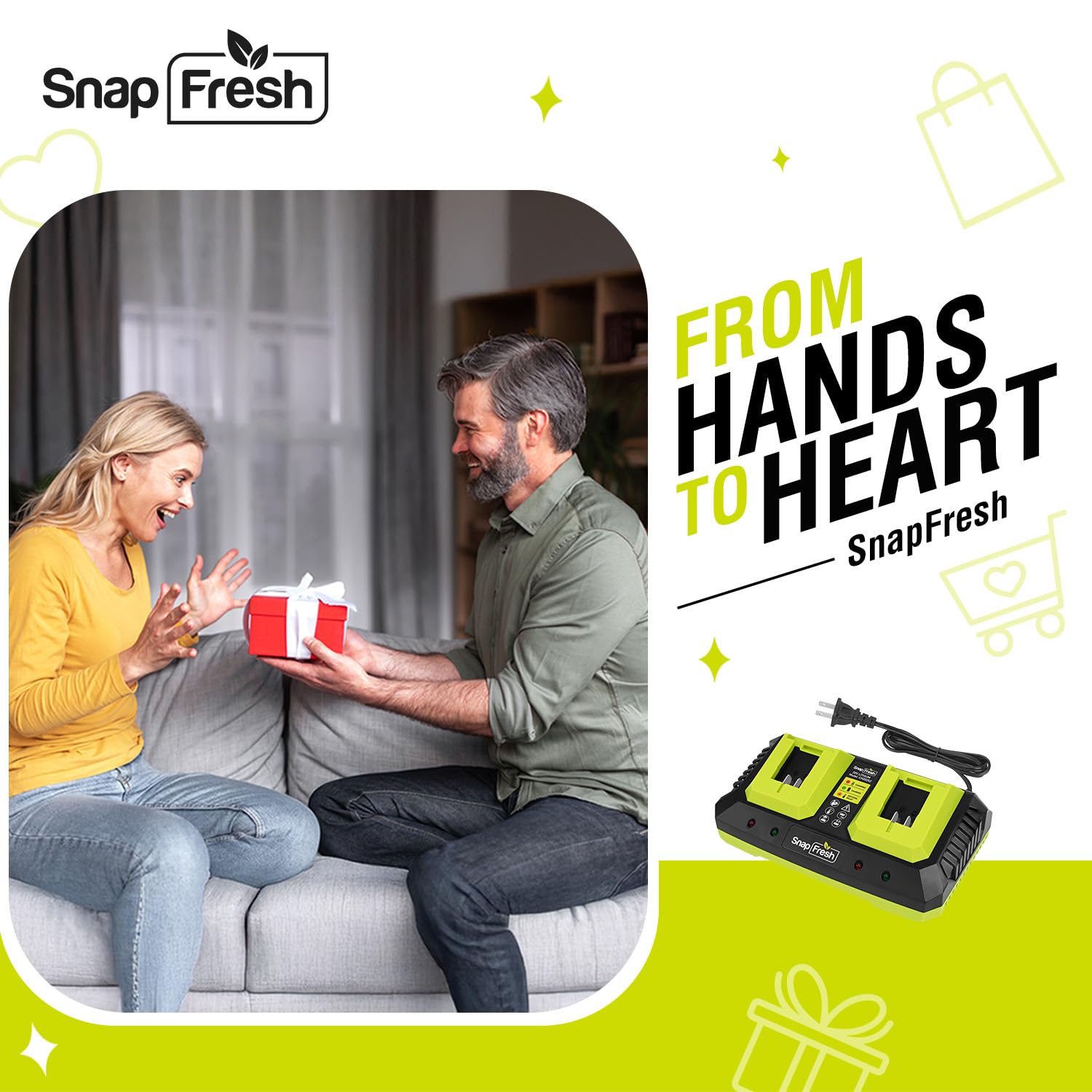 2 Port 20V Battery Fast Charger (CH20252), Work with of BBT-DC20A & BBT-DC40A & BBT-DC60A Only, Dual-Port Rapid Charger for All SnapFresh 20V Batteries Only