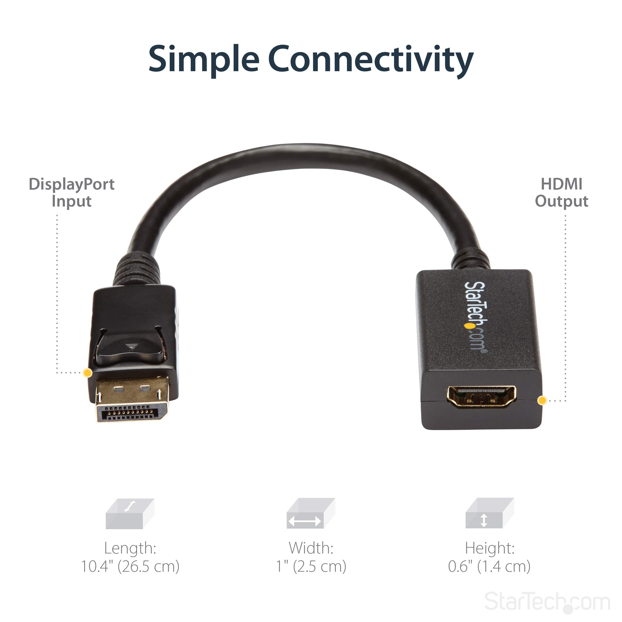 StarTech.com DisplayPort to HDMI Adapter - DP 1.2 to HDMI Video Converter 1080p - DP to HDMI Monitor/TV/Display Cable Adapter Dongle - Passive DP to HDMI Adapter - Latching DP Connector (DP2HDMI2)