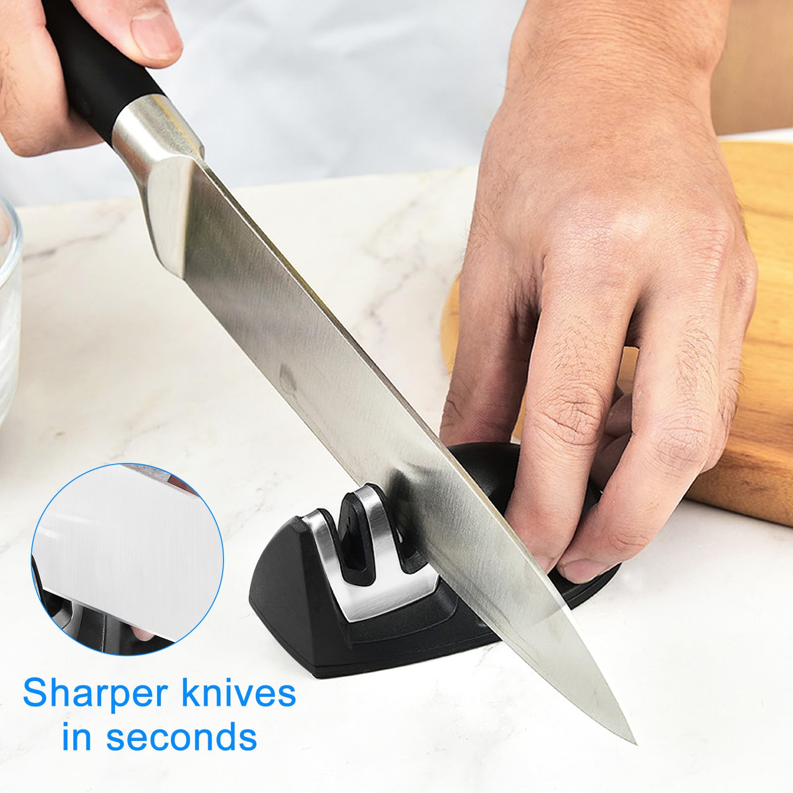 EZYUMM Knife Sharpener, 2-Stage Preset Kitchen Knife Sharpener, Coarse & Fine Slots Knife Sharpeners for Kitchen Knives (Black)