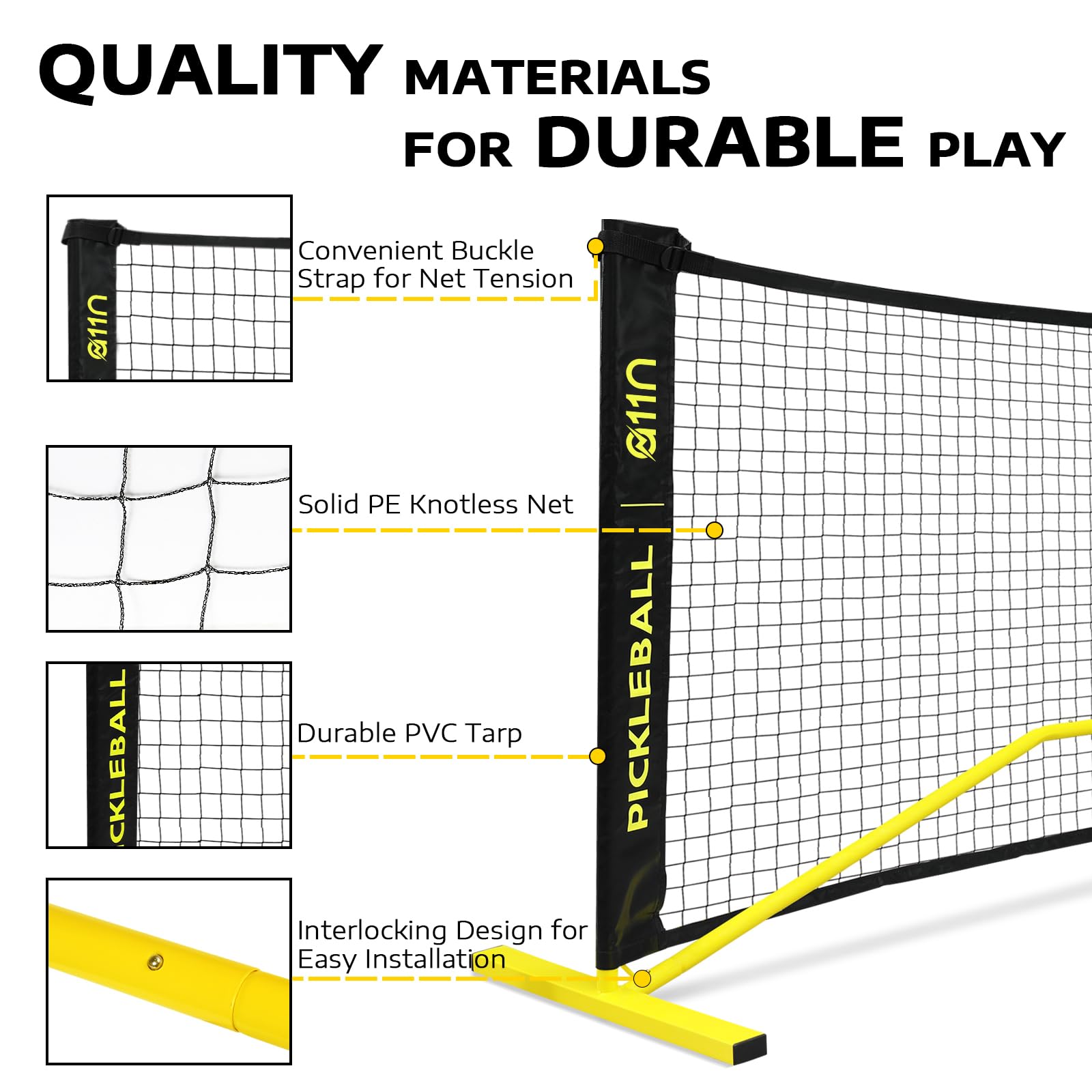 A11N Portable Pickleball Net System, Designed for All Weather Conditions with Steady Metal Frame and Strong PE Net, Regulation Size Net with Carrying Bag