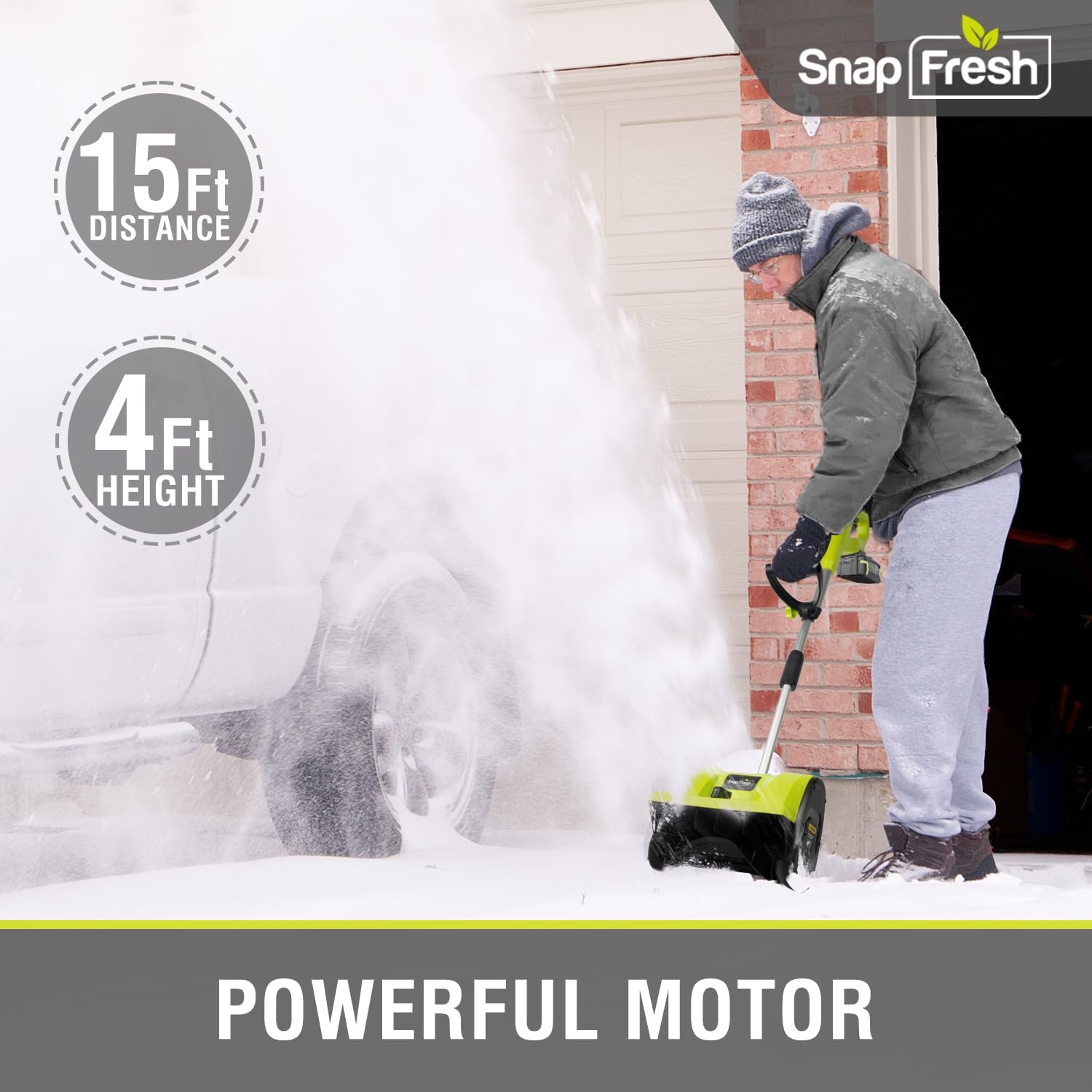 SnapFresh 20V Snow Shovel Cordless,12” Electric Snow Thrower kit,with 2 Pack 4.0Ah Batteries and Fast Charger(Green)
