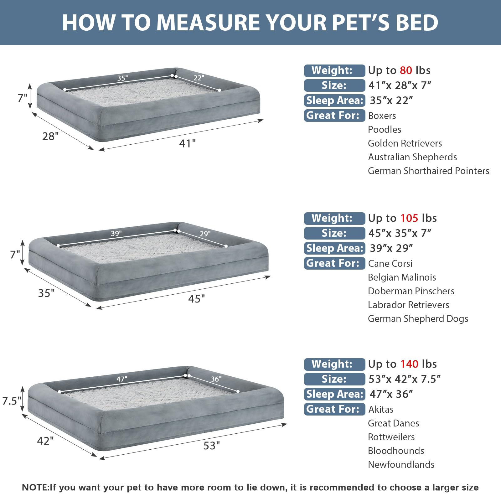 WNPETHOME Orthopedic Dog Beds for Large Dogs, Extra Large Waterproof Dog Couch with Removable Washable Cover & Anti-Slip Bottom, XL Dog Crate Bed with Sides