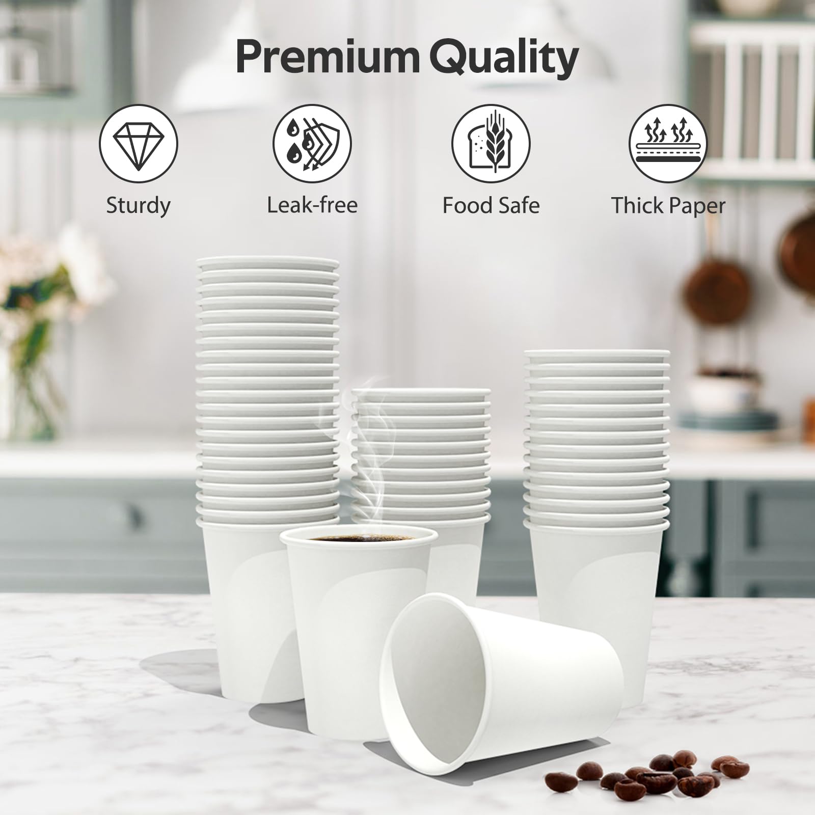 Dealusy 500 Count 12 oz Coffee Cups, Leak-Free Food Safe Paper Cups 12 oz, Disposable Coffee Cups, Hot Paper Coffee Cups 12oz, White Paper Cups for Cold and Hot Drinks