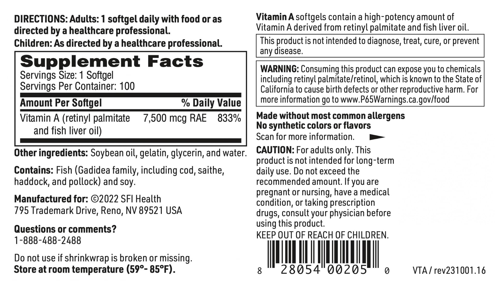 Klaire Labs Vitamin A - High Potency 25000 IU Dose (7,500mcg RAE) from Fish Liver Oil, Preformed Retinol Form (100 Softgels)