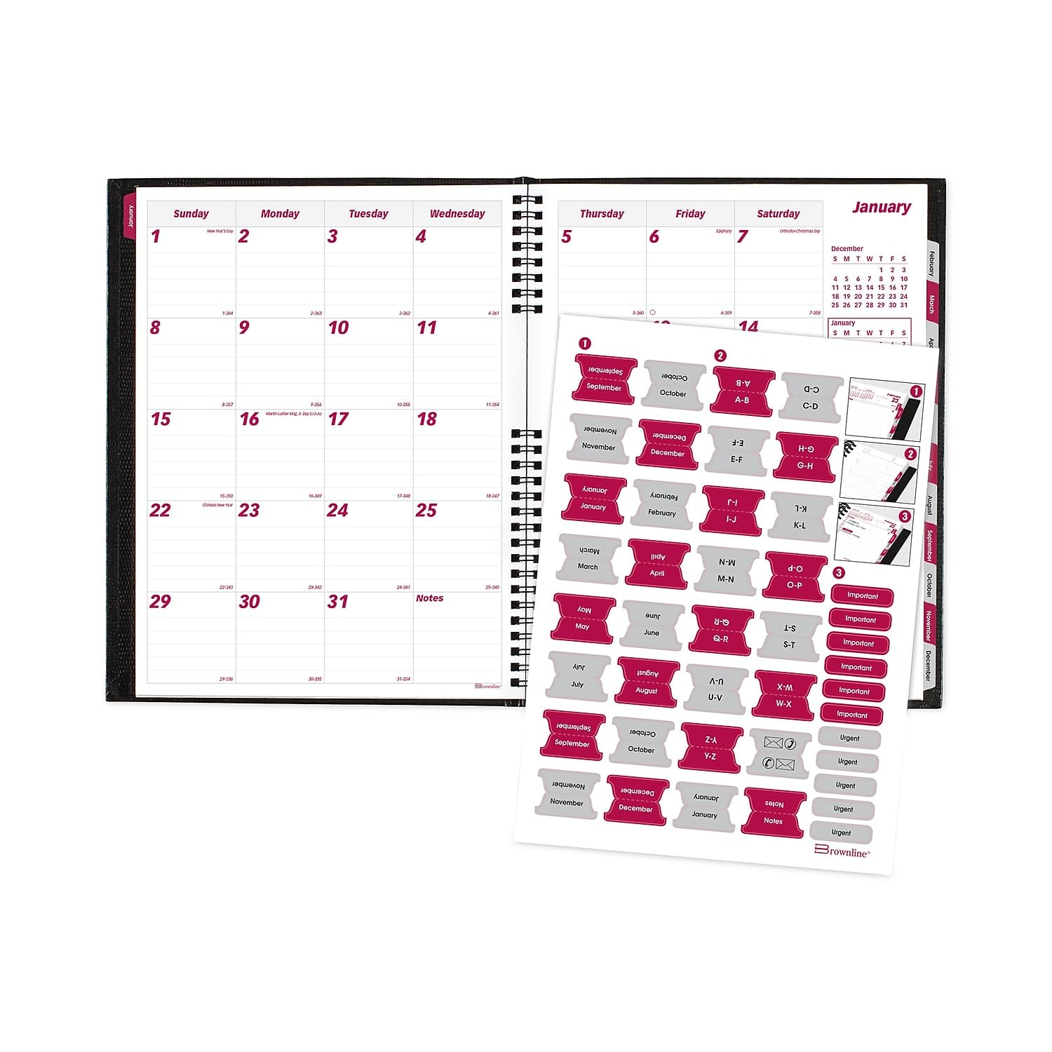 Brownline 2024 CoilPro Monthly Planner, 14 Months, December 2023 to January 2025, Twin-Wire Binding, 11" x 8.5", Black (CB1262C.BLK-24)