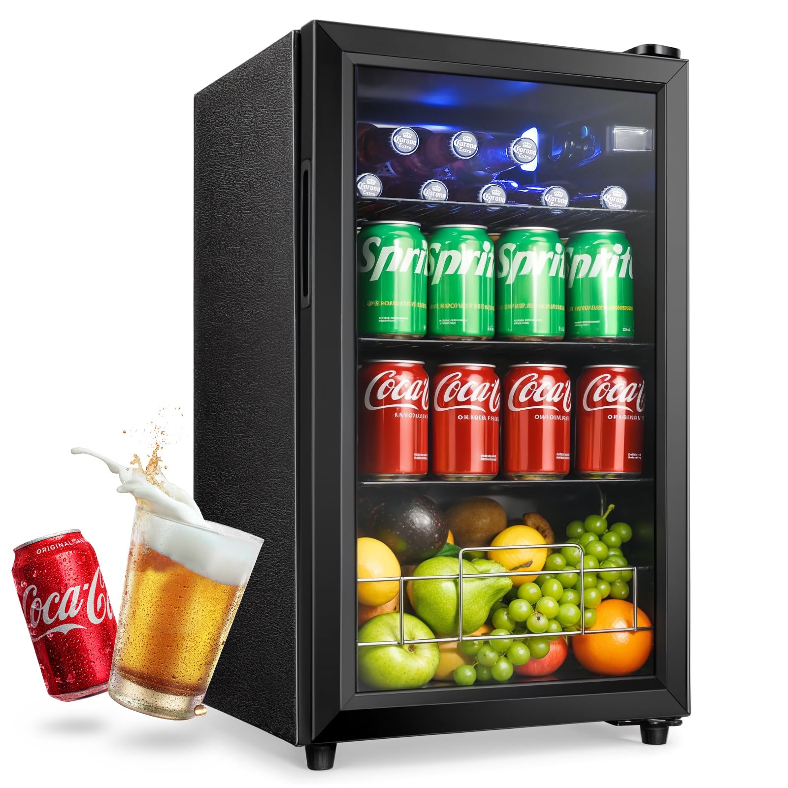 Anypro Beverage Refrigerator and Cooler, 2.6 Cu.Ft Mini fridge with Tempered Glass Door, 126 Cans Wine Drink Beer Fridge, Small Refrigerator for Office Bedroom Bar, 7 Temperatures, Adjustable Shelves