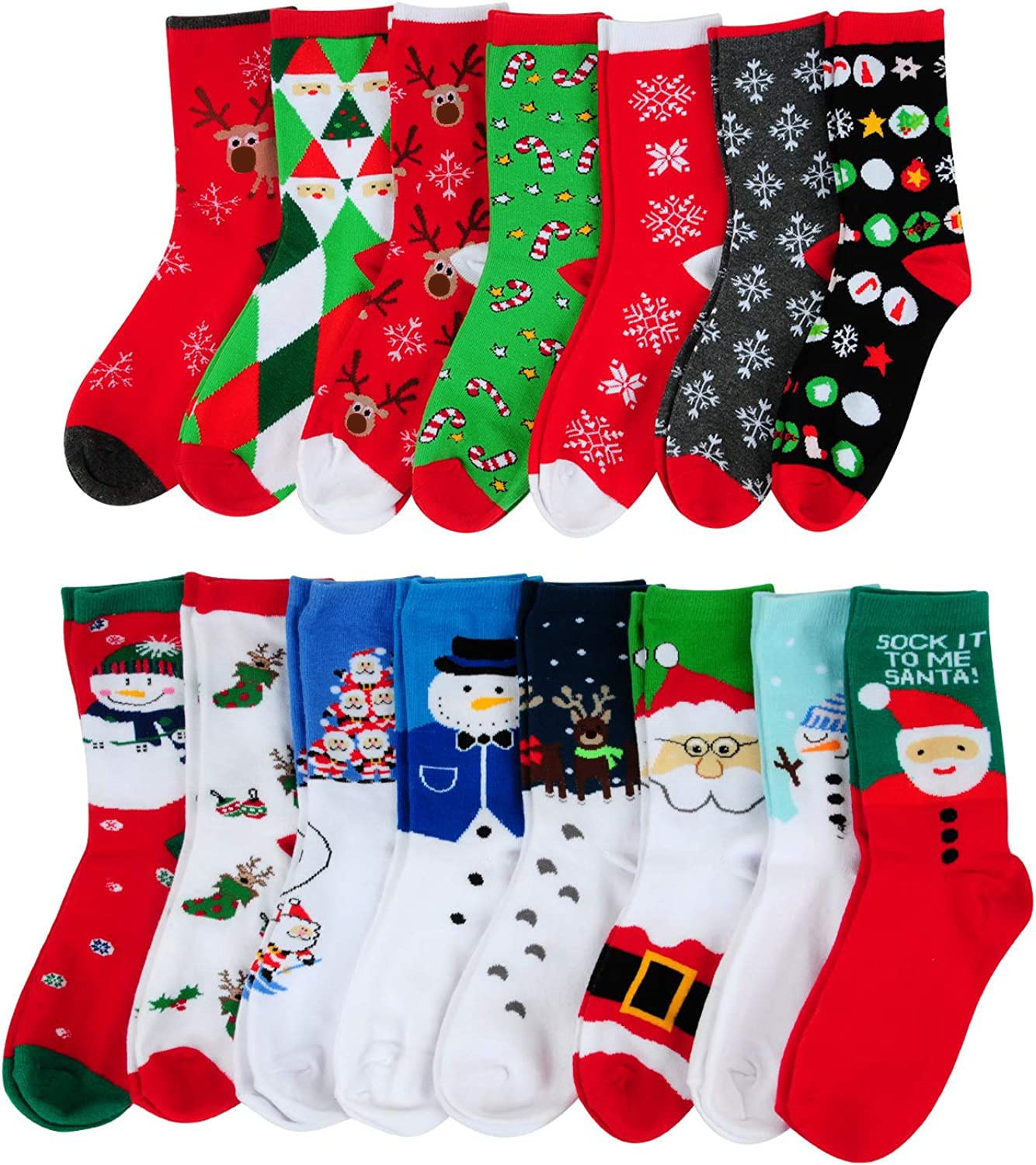 MarJunSep 15 Pairs Women's Christmas Socks Gifts for Women Adults Family Coworkers Cotton Holiday Socks Stocking Stuffers