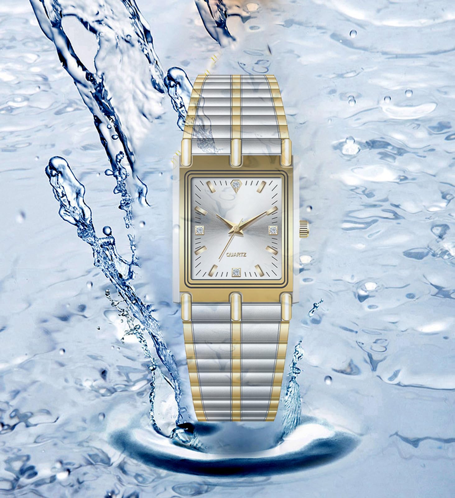BESTKANG Men's Quartz Watch Waterproof Ultra-Thin Dress Rectangular Stainless Steel Watch (Silver)