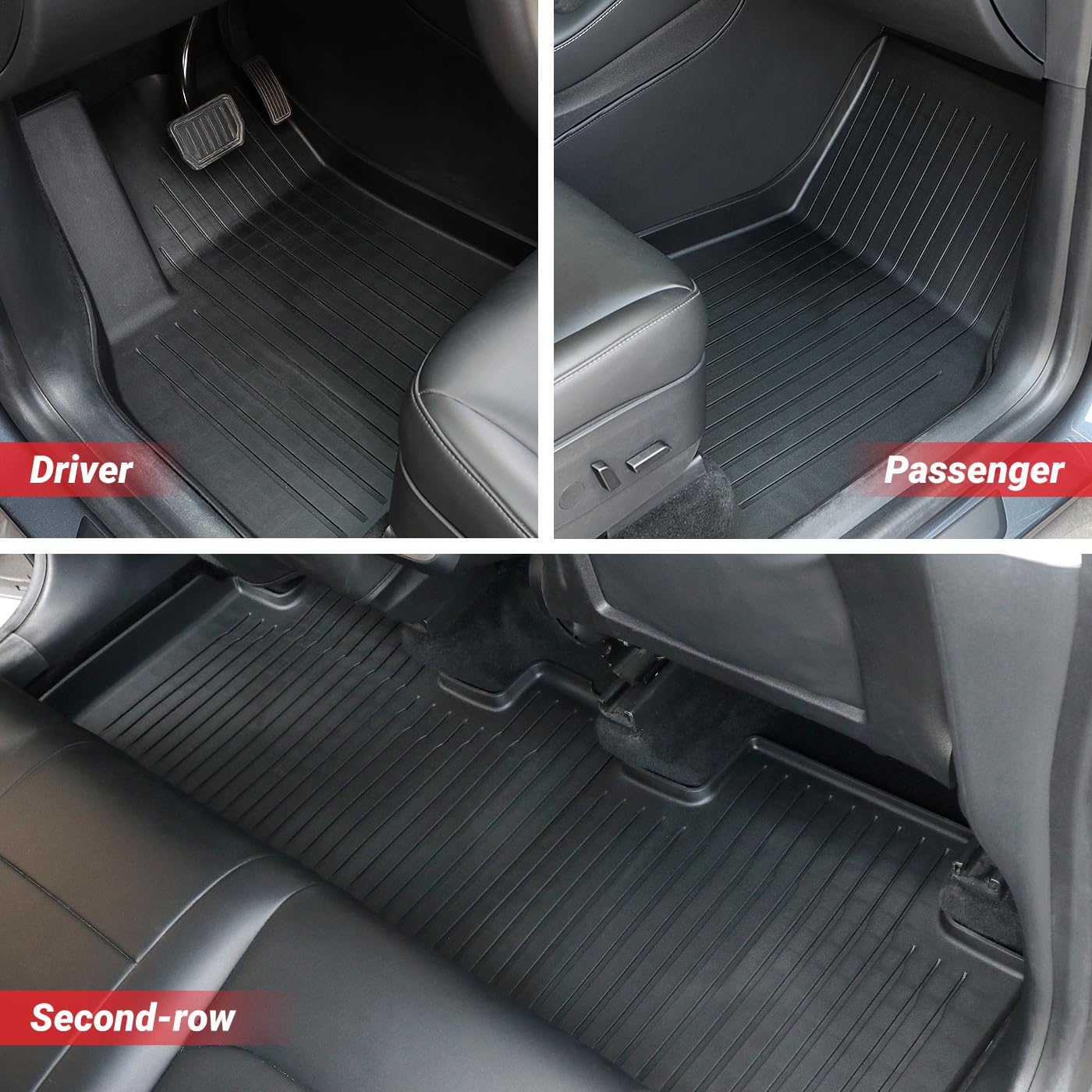 TSLAUCAY Floor Mat for Tesla Model Y 5 Seater 2024-2020 3D All Weather Floor Mats for Model Y 9PCS TPE Full Set Floor Mat for Model Y with Front Rear Cargo Liner and Seat Back Mat-5 Seater