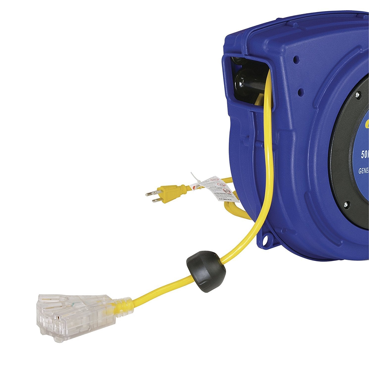Goodyear Extension Cord Reel Retractable 16AWG x 50' Foot 3C/SJTOW Commercial Cable LED Triple Tap Connector Power 10A 125VAC 938W