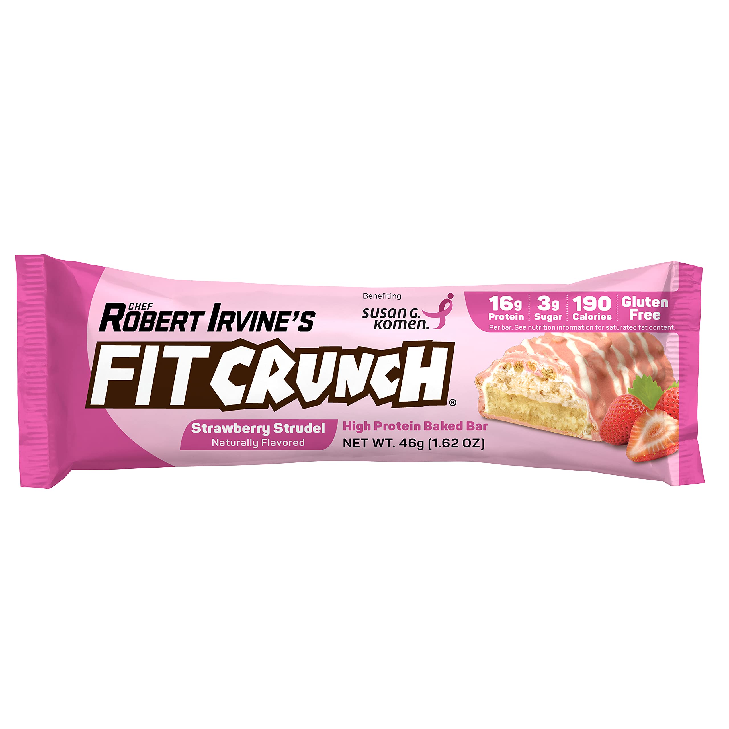 FITCRUNCH Snack Size Protein Bars, 6-Layer Baked Bar, 3g of Sugar, Gluten Free & Soft Cake Core (9 Bars, Strawberry Strudel)