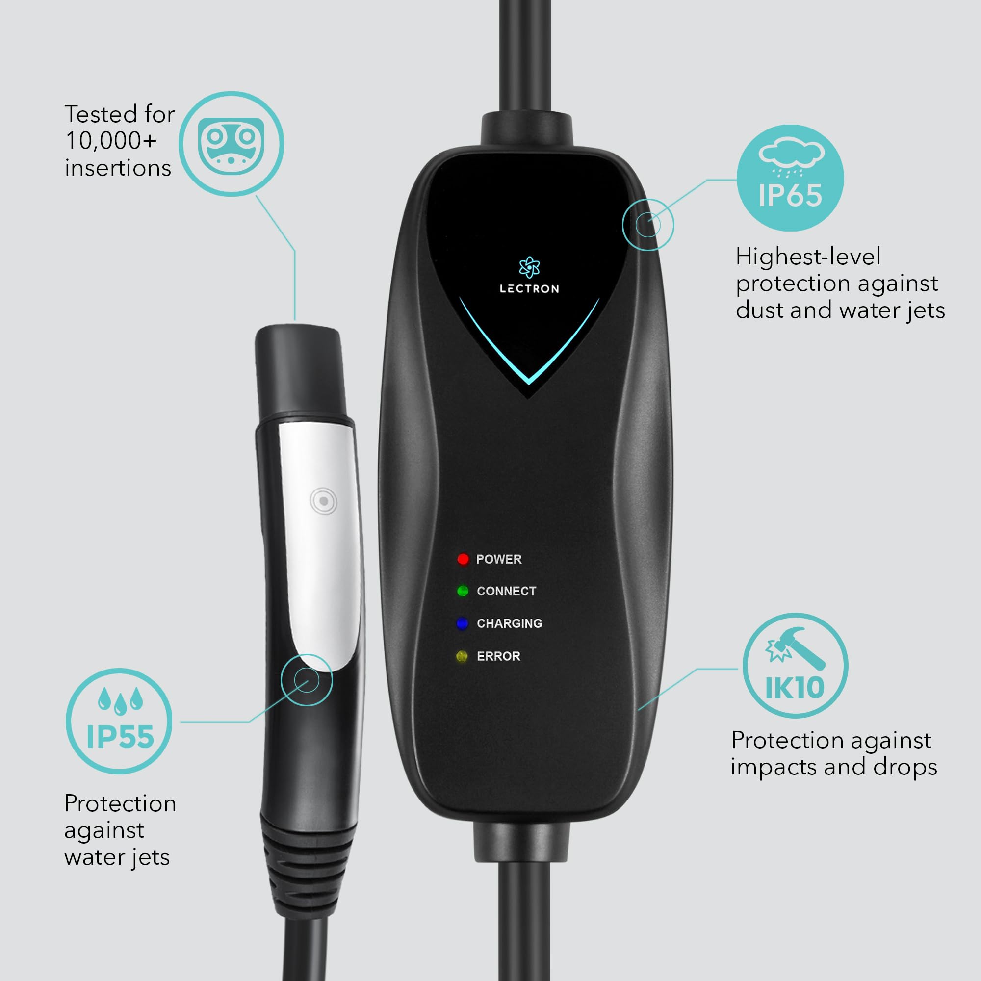 Lectron Level 1 Tesla Charger - 110V, 15 Amp, NEMA 5-15 Plug, 16 ft Extension Cord - Portable Electric Car Charger for Tesla - Compatible with All Tesla Models X/Y/3/S