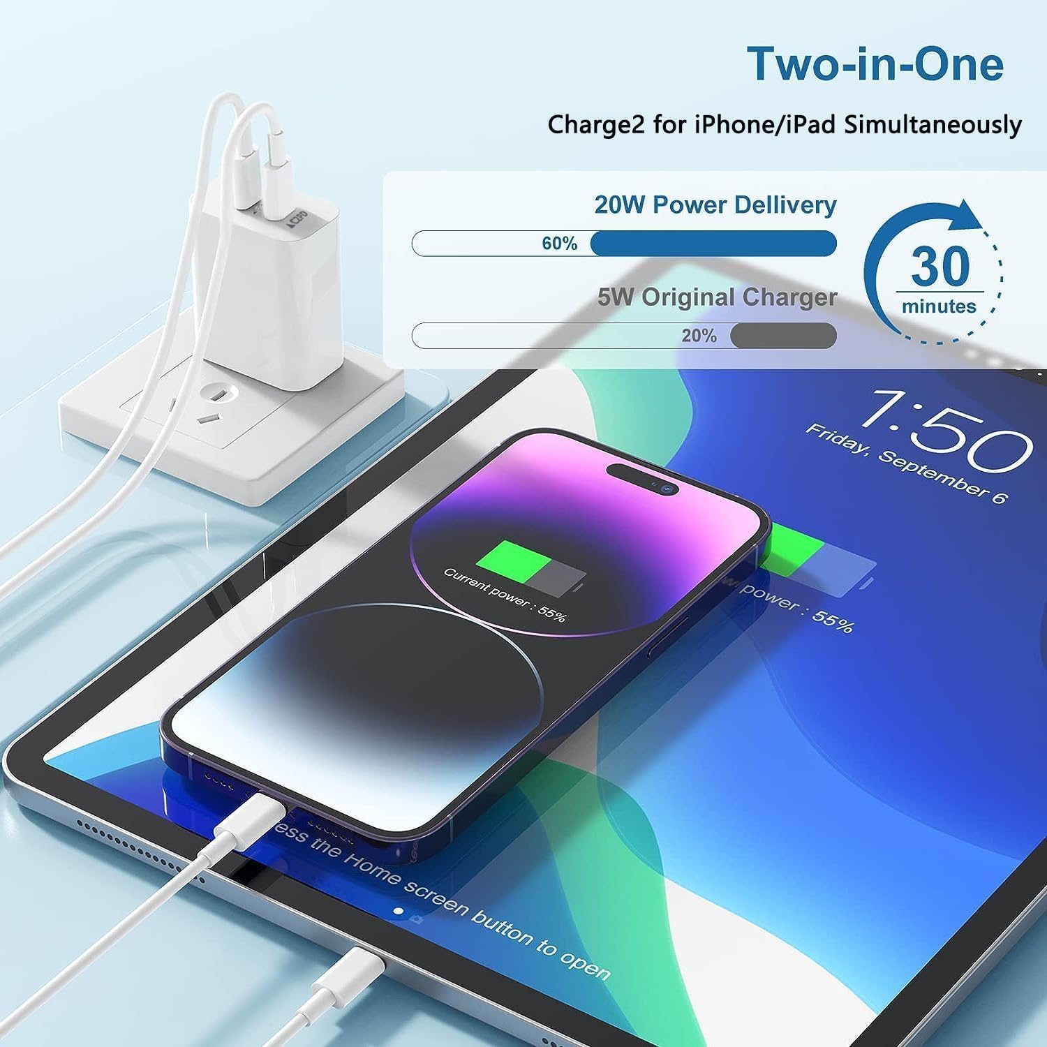 USB C Fast Charger Block,USB C Charging Block 2-Pack USB C 2in1 Dual Ports Plug Wall Charger, Fast Type C Charger for iPhone 16/16 Pro/15 Pro Max/15 Plus/14/13/12/11/Xs Max/XR/X,iPad