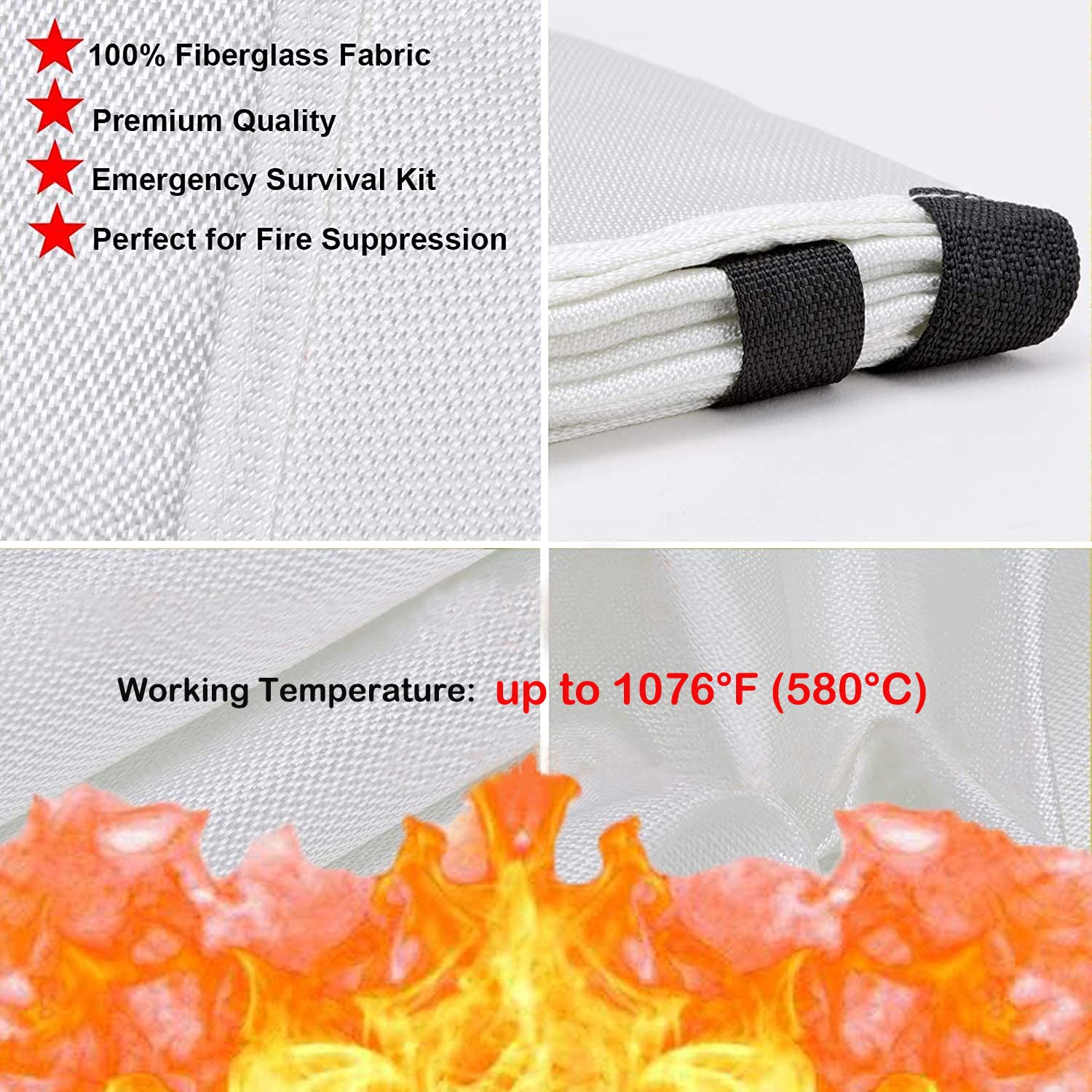 TONYKO Emergency Fire Blankets, Flame Retardant Protection and Heat Insulation Designed for Kitchen,Fireplace,Grill,Car,Camping(White（4PACK）)