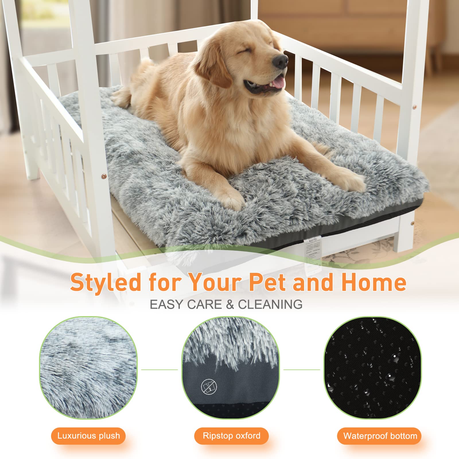 KISYYO Dog Beds for Large Dogs Fixable Deluxe Cozy Dog Kennel Beds for Crates Washable Dog Bed, 36 x 23 x 3 Inches, Grey