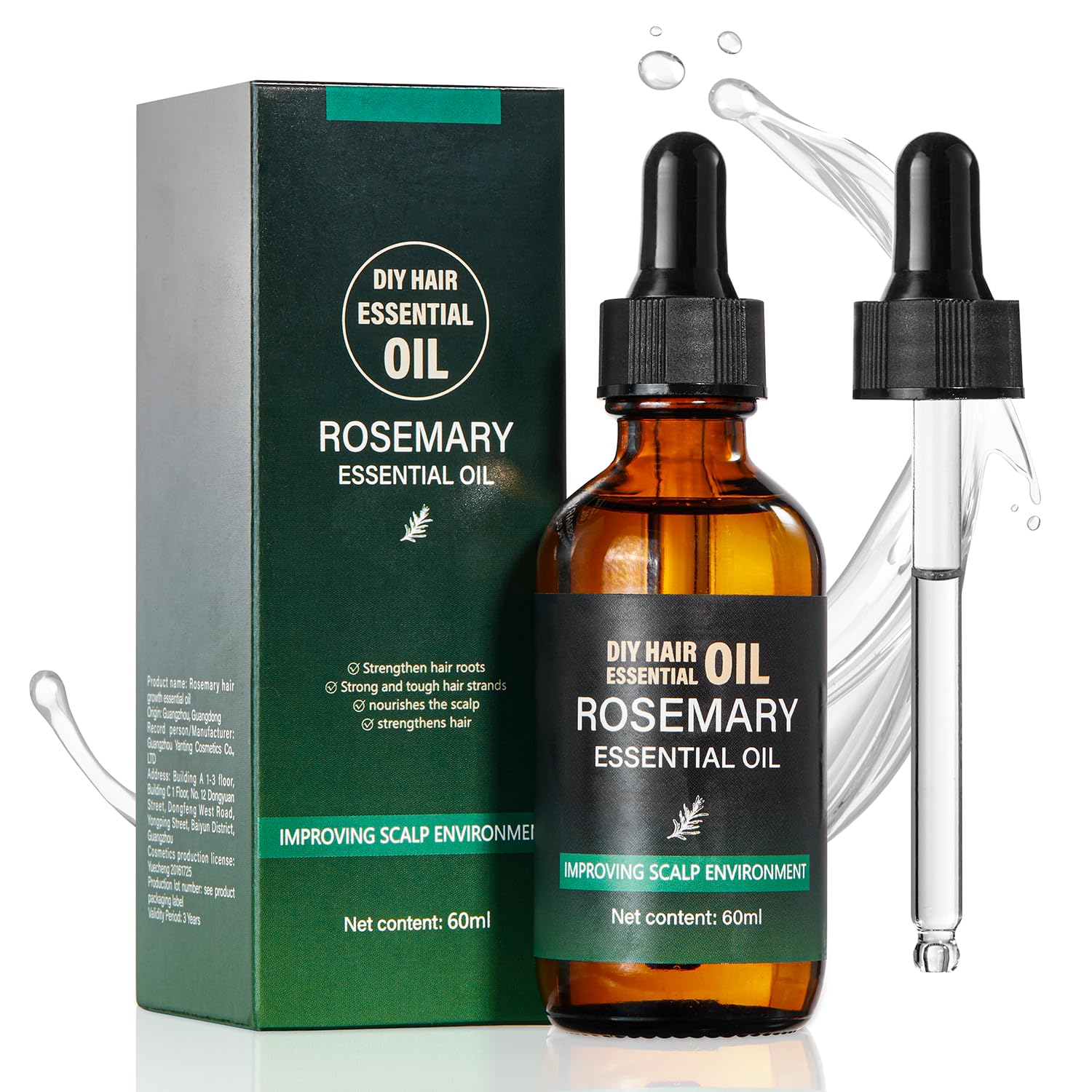 Rosemary Essential Oil for hair, Natural Rosemary Oil for Hair Growth,Hair Care,Hair Oiling,Nourishes The Scalp,Hair Growth Serum For Diffuser & Cleansing Dry Scalp Care (2 Fl Oz) with Glass Dropper