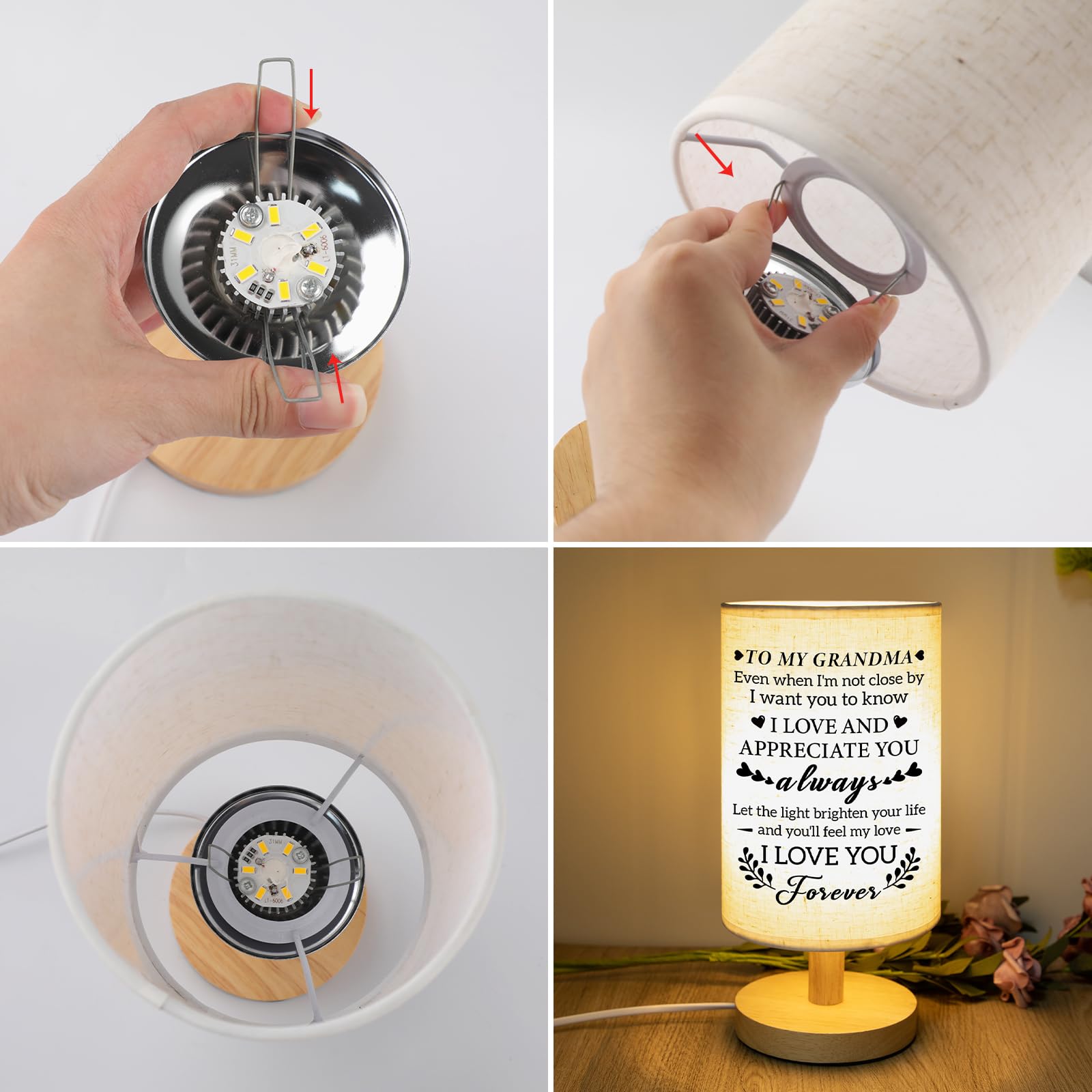 Calibron Christmas Gifts for Grandma from Grandkids, Grandma Christmas Gifts Fabric Lamp, Birthday Gifts for Grandma Table Lamp with Wooden Stand Unique Grandma Gifts