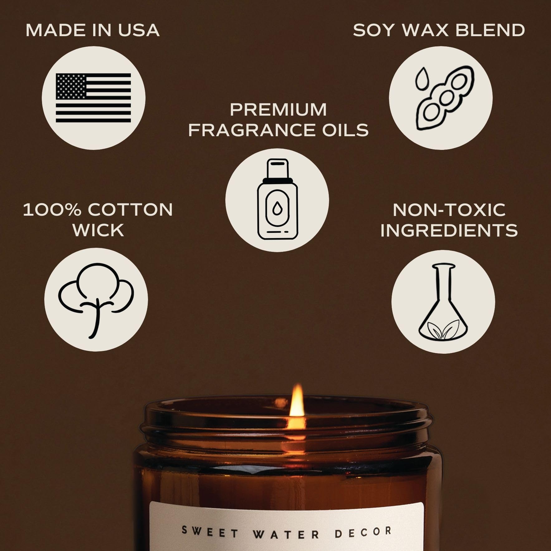 Sweet Water Decor Cashmere and Vanilla Soy Candle | Milky Coconut, Frangipani, and Soft Cashmere Scented Candles for Home | 9oz Amber Jar + Black Lid, 40+ Hour Burn Time, Made in the USA