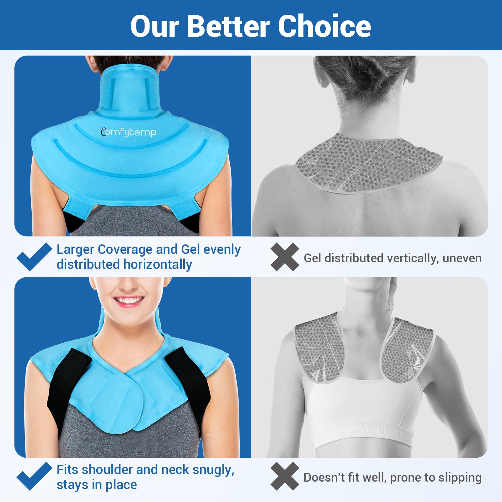 Comfytemp Ice Pack for Neck and Shoulders Pain Relief with Straps, FSA HSA Eligible, Reusable Gel Neck Ice Pack Wrap with Cold Compression Physical Therapy Recovery for Upper Back, Cervical, Injuries