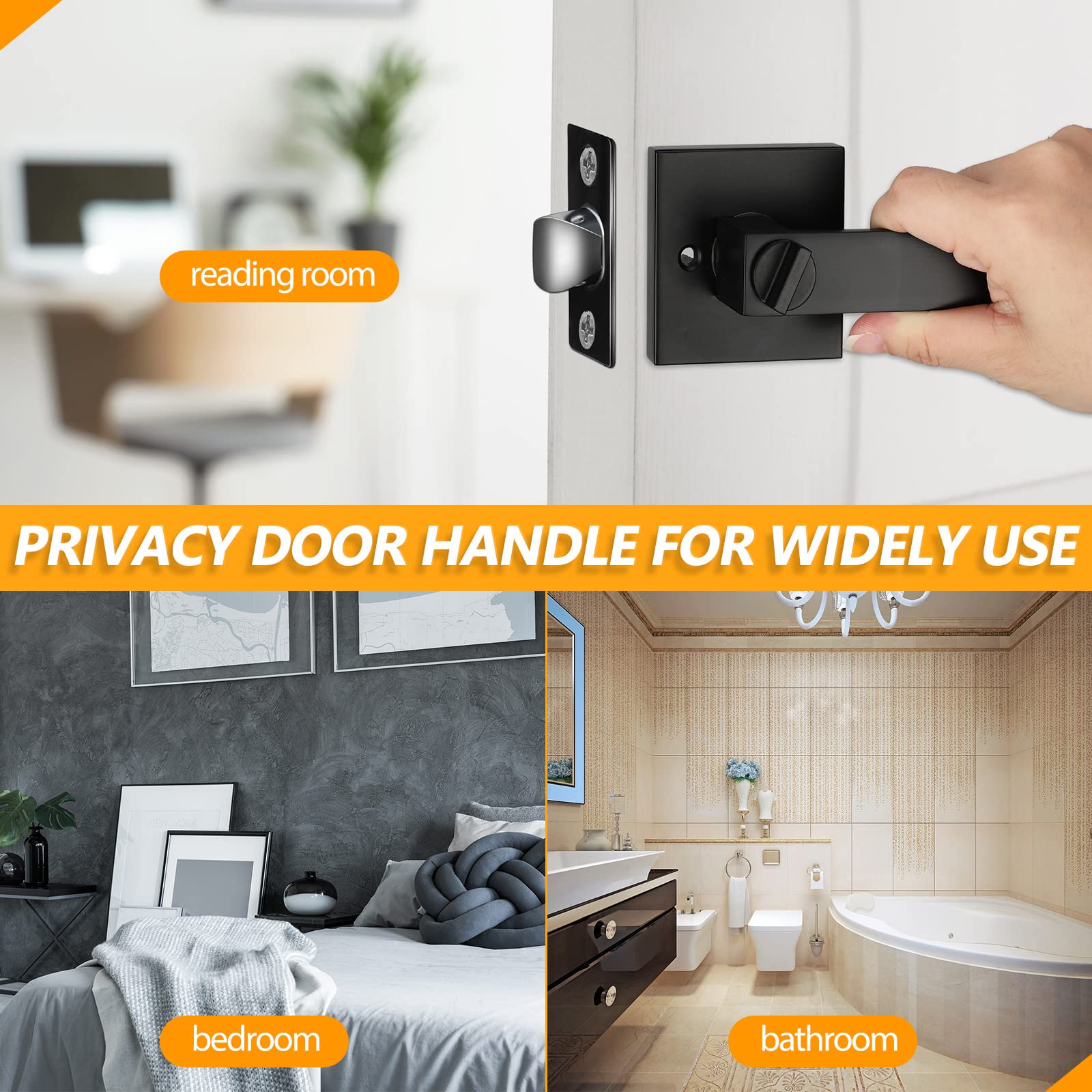 LEIFIDE 15 Pcs Privacy Interior Door Levers Heavy Duty Square Design Door Handles Matte Black Knob Interior Bedroom and Bathroom Door Handle Keyless Hardware Reversible for Right Left Handed Door