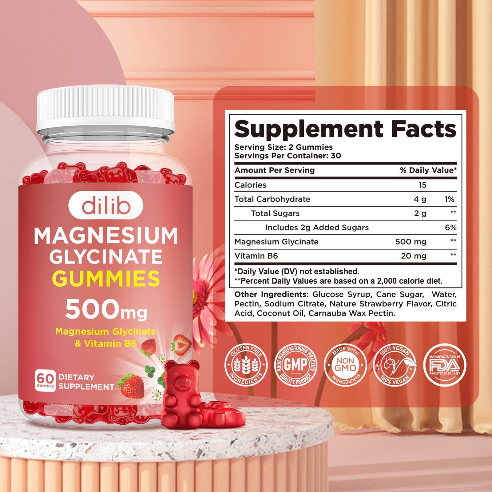 Magnesium Glycinate Gummies 500mg for Adults & Kids Magnesium Supplement with Vitamin B6-Natural Calm Gummies-Calm Mood, Muscle & Sleep Support-Strawberry Flavor, 120 Gummies