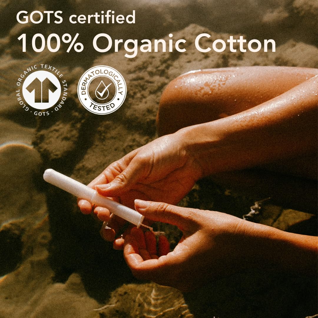 100% Organic Cotton Easy Glide Tampons with Compact Plant-Based Applicator | Third-Party Checked for Metals | Biodegradable Wrapping | 18 Count, Fragrance Free, Toxin Free | Light Tampon | by Marlow