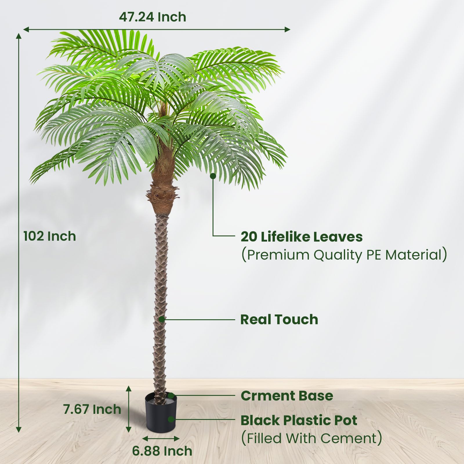 AnTing Artificial Palm Tree 8.5ft Tall Trees Plants 18 Leaves 102in Outdoor Palm Trees for Outside Patio Trees for Decor (Set of 2)