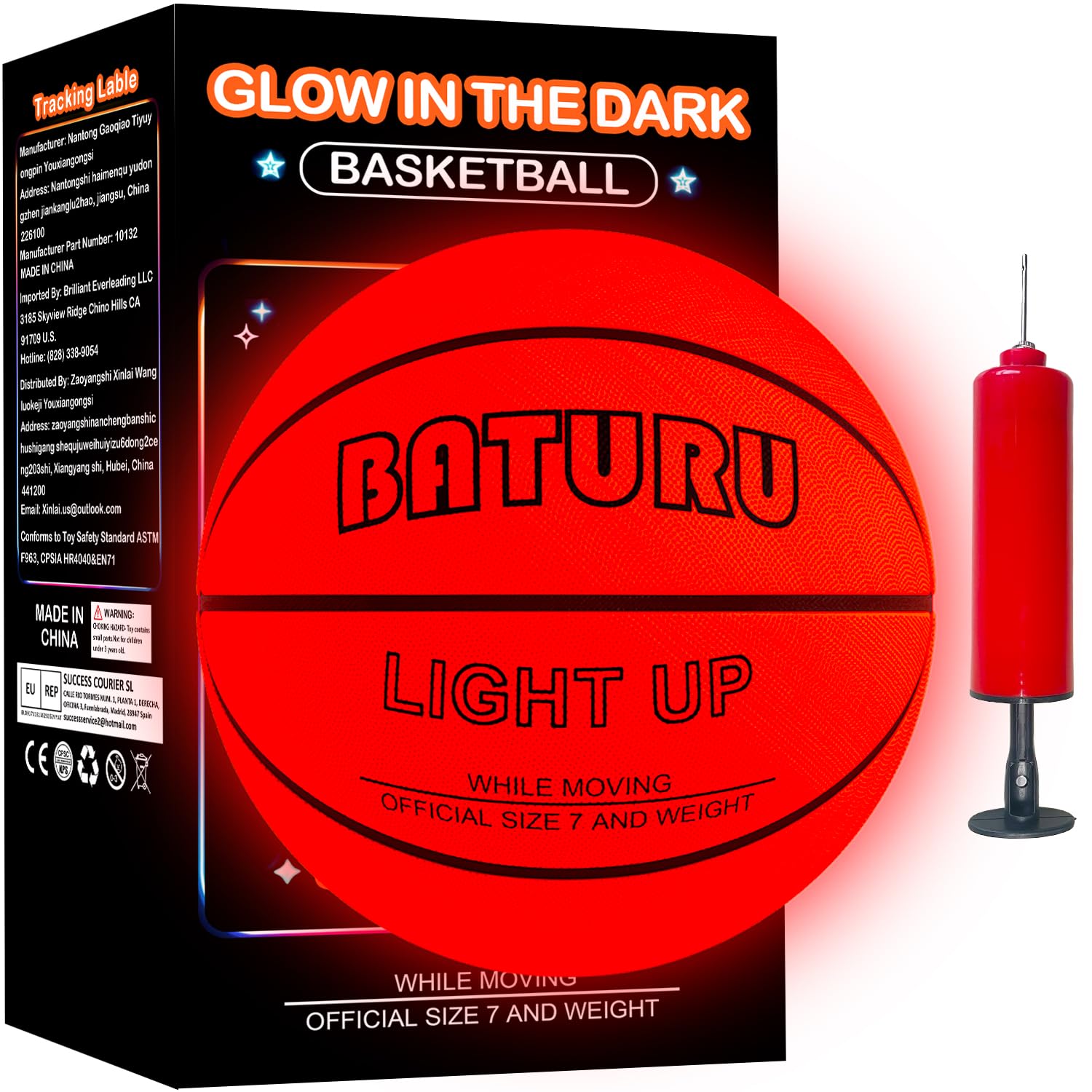 Glow in the Dark Basketball with 2 LED Lights, Size 7 (29.5"), Impact Activated Light Up Basketball for Teen Boys 8-15 Year Old, Indoor Outdoor Youth Basketball Toys Gifts Includes 12 Batteries