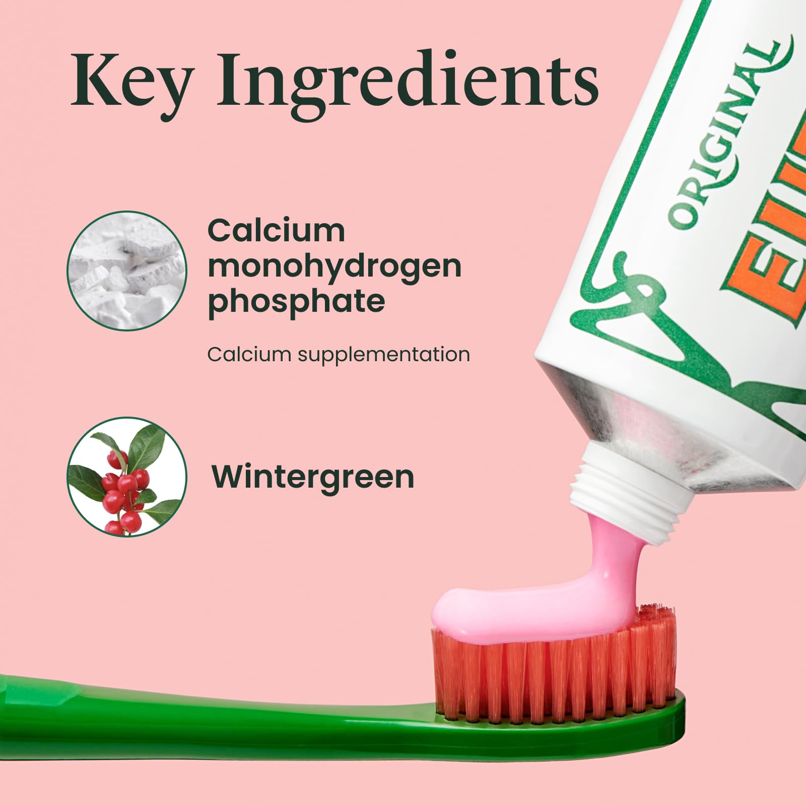 EUTHYMOL Original Toothpaste (3.7fl oz*5, Pack of 5) - Fluoride-Free Toothpaste for Sensitive Teeth & Gum. Bad Breath, Cavity Prevention, 12-Hour Long Lasting Freshness with Wintergreen