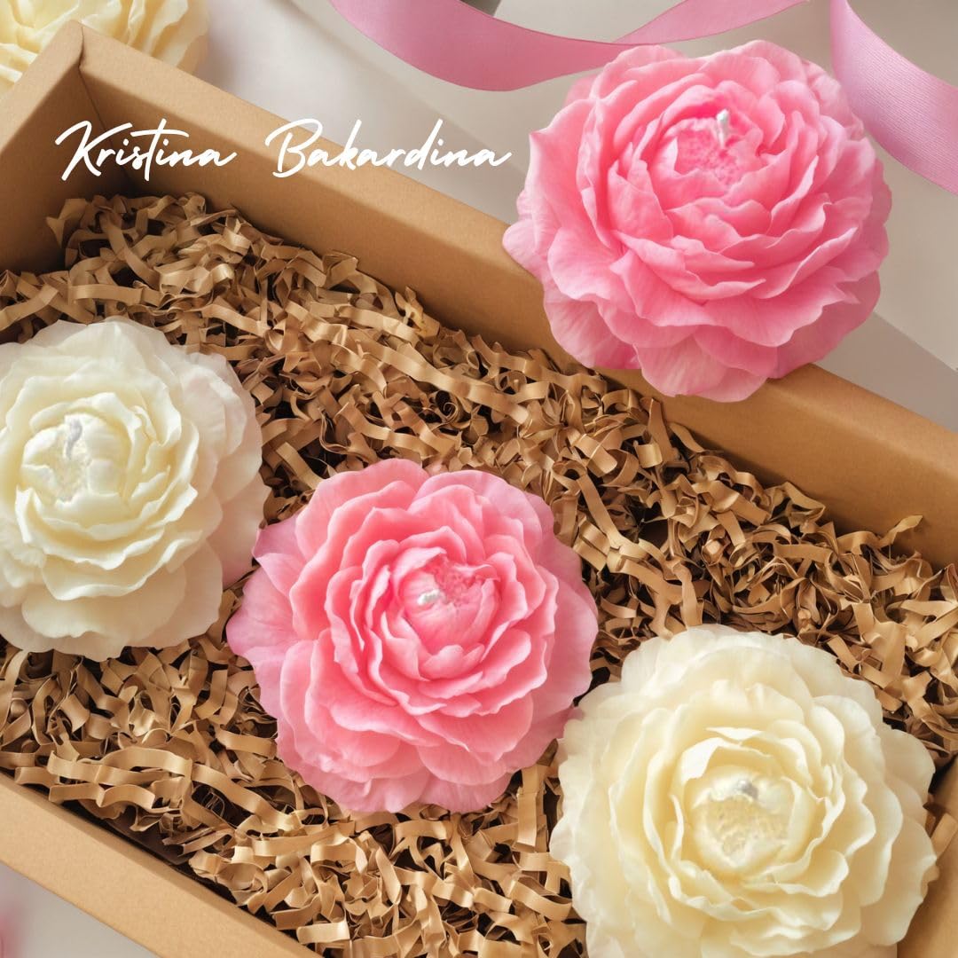 Kristina Bakardina Floral Soy Candle Gift Set, Handmade Candles for Home, Office, Weddings & Birthdays, Soy Wax Candles, Present Box with Candles, Peony Candles