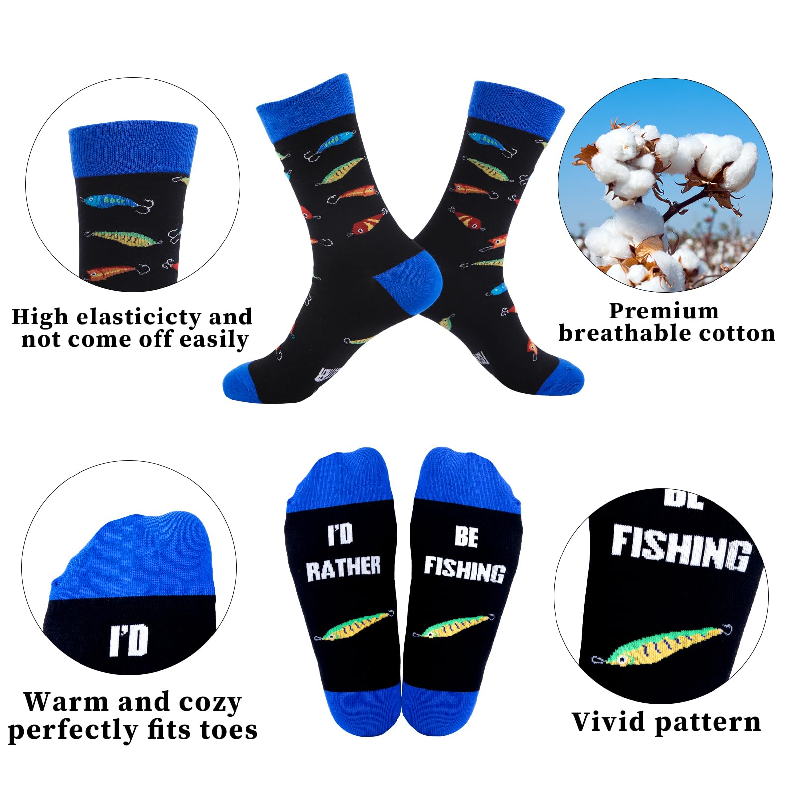 GOAUS Fishing Gifts for Men, Funny Beanie Hat and Socks, Christmas Gifts for Him Boys Dad Husband Boyfriend Grandpa