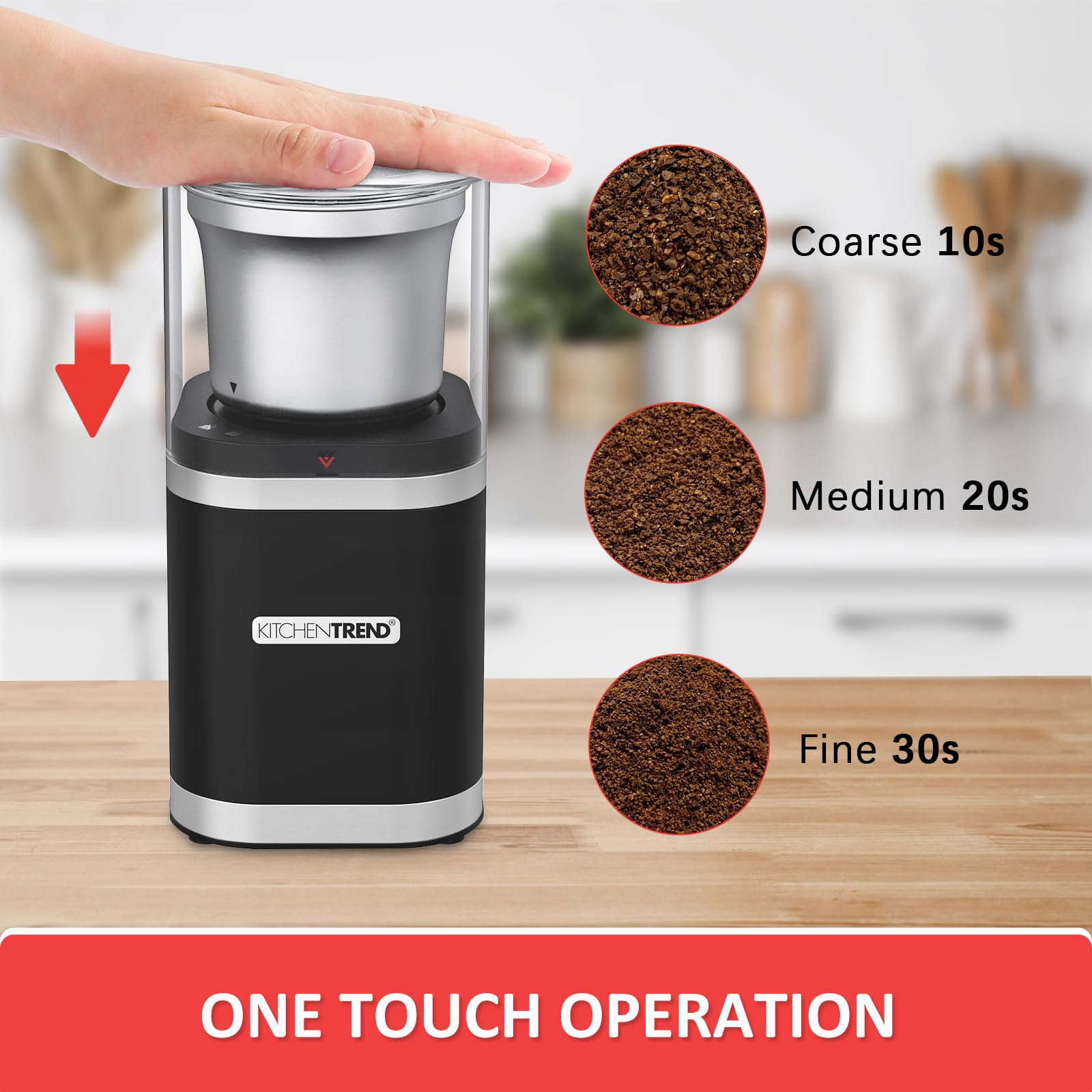 KITCHENTREND Coffee Bean Grinder Electric, Spice/Herb Grinder, Espresso Grinder, Coffee Grinders for Home Use with Removable Stainless Steel Bowl, 12-Cups Coffee Bean Capacity w/Cleaning Brush (Black)