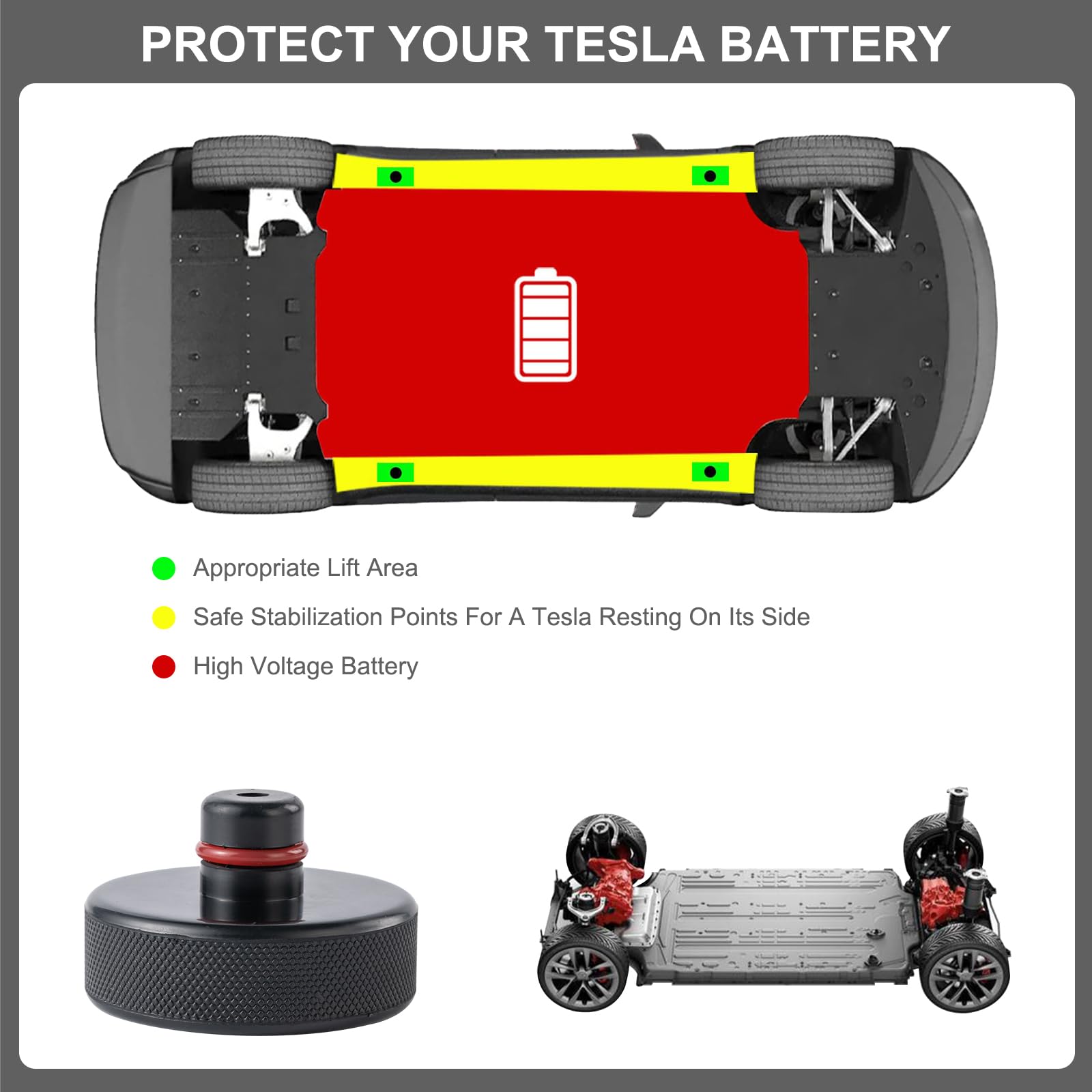 Edulnke Lifting Jack Pads Compatible with Tesla Model 3/S/X/Y, Upgrade Sturdy Rubber Lift Jack Pucks, 2016-2023 Jack Pad with Protective Ring, Floor Jack Adapters Protects Battery & Chassis